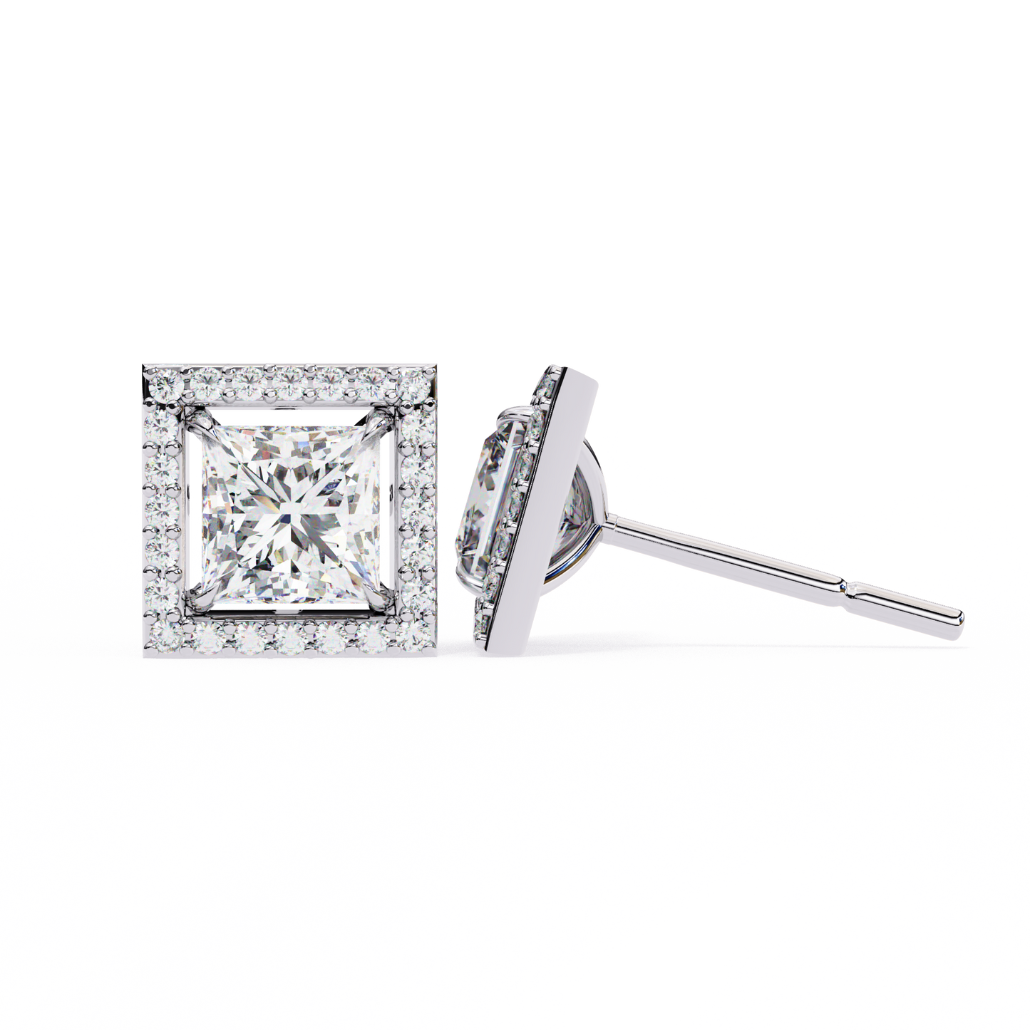 1.04 Ct Princess Cut Lab Grown Diamond Halo Gold Earring/Round Stone Earrings/Gold CVD Diamond Earring/Anniversary Gift/Solitaire Diamond Stud Earring/1 Ct Diamond Earring/Prong Setting/Halo Set/igi Certified/Stud Earring/Ethical Diamond/Silver Earring/Gold Earring/CVD Diamond Earring/E Color Diamond/VS Clarity Diamond/Manmade Diamond/Lab Grown Diamond/Princess Cut Diamond