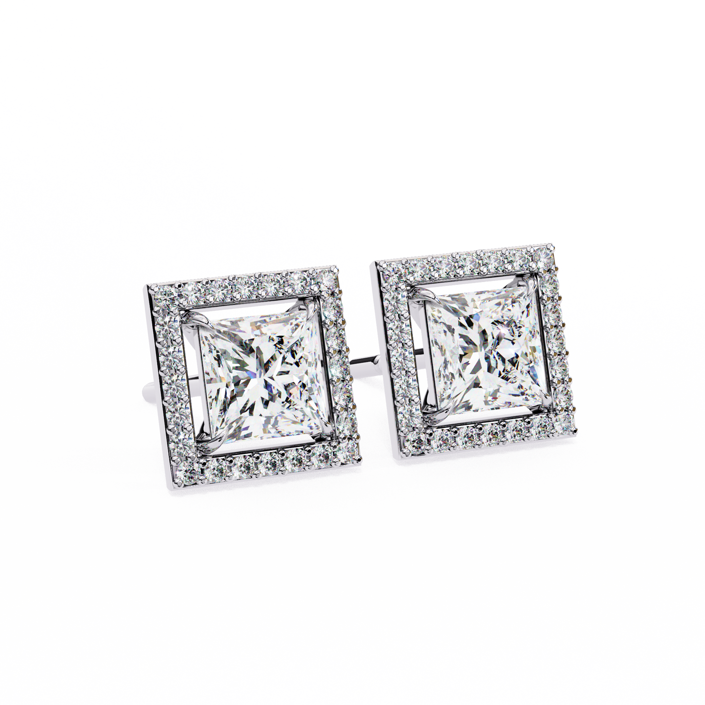 1.04 Ct Princess Cut Lab Grown Diamond Halo Gold Earring/Round Stone Earrings/Gold CVD Diamond Earring/Anniversary Gift/Solitaire Diamond Stud Earring/1 Ct Diamond Earring/Prong Setting/Halo Set/igi Certified/Stud Earring/Ethical Diamond/Silver Earring/Gold Earring/CVD Diamond Earring/E Color Diamond/VS Clarity Diamond/Manmade Diamond/Lab Grown Diamond/Princess Cut Diamond