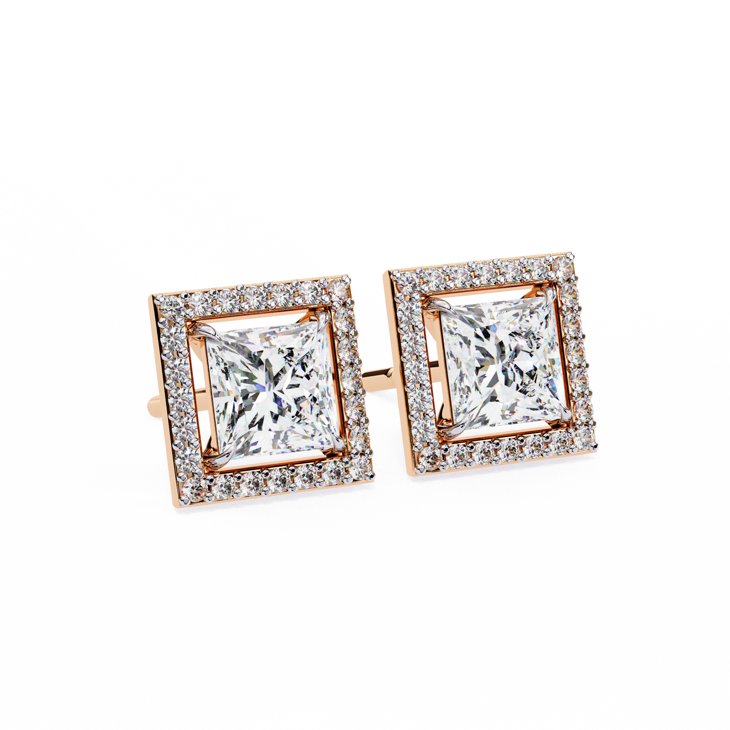 1.04 Ct Princess Cut Lab Grown Diamond Halo Gold Earring/Round Stone Earrings/Gold CVD Diamond Earring/Anniversary Gift/Solitaire Diamond Stud Earring/1 Ct Diamond Earring/Prong Setting/Halo Set/igi Certified/Stud Earring/Ethical Diamond/Silver Earring/Gold Earring/CVD Diamond Earring/E Color Diamond/VS Clarity Diamond/Manmade Diamond/Lab Grown Diamond/Princess Cut Diamond