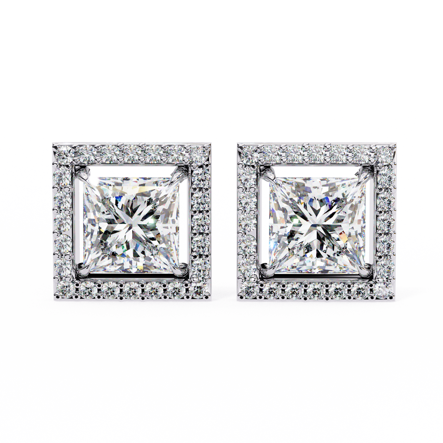 1.04 Ct Princess Cut Lab Grown Diamond Halo Gold Earring/Round Stone Earrings/Gold CVD Diamond Earring/Anniversary Gift/Solitaire Diamond Stud Earring/1 Ct Diamond Earring/Prong Setting/Halo Set/igi Certified/Stud Earring/Ethical Diamond/Silver Earring/Gold Earring/CVD Diamond Earring/E Color Diamond/VS Clarity Diamond/Manmade Diamond/Lab Grown Diamond/Princess Cut Diamond