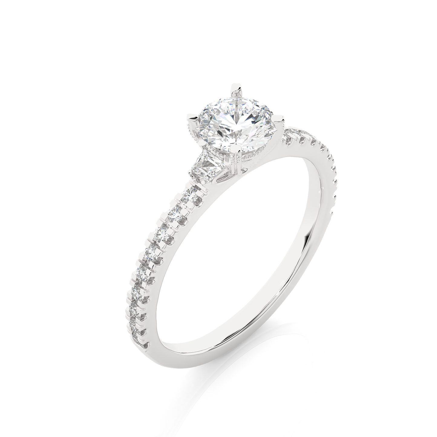 1.23 Ct Round Cut Lab Grown Diamond Three Stone Gold Engagement Ring/Wedding Ring/F Color/VS Clarity/1 Ct Diamond Ring/CVD Diamond Ring/Round Cut Diamond/Round Diamond Side Stone/Prong Set/Three Stone Set/Pave Set/10k Gold/14k Gold/18k Gold/Yellow Gold/White Gold/Rose Gold/Anniversary Gift