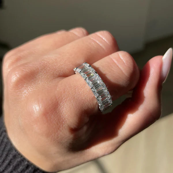 3.49 CTW Round Cut Moissanite Silver Half Eternity Set Wedding Band