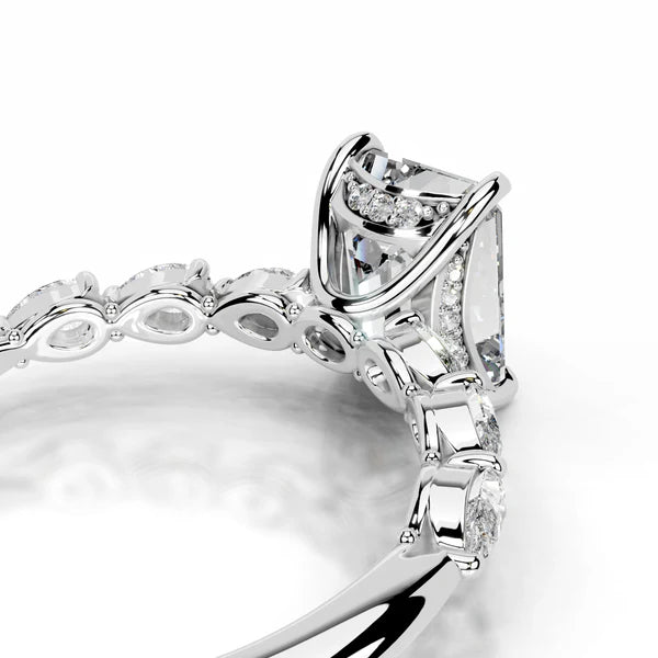 Emerald Cut Moissanite Mil Grain Shank Silver Engagement Ring