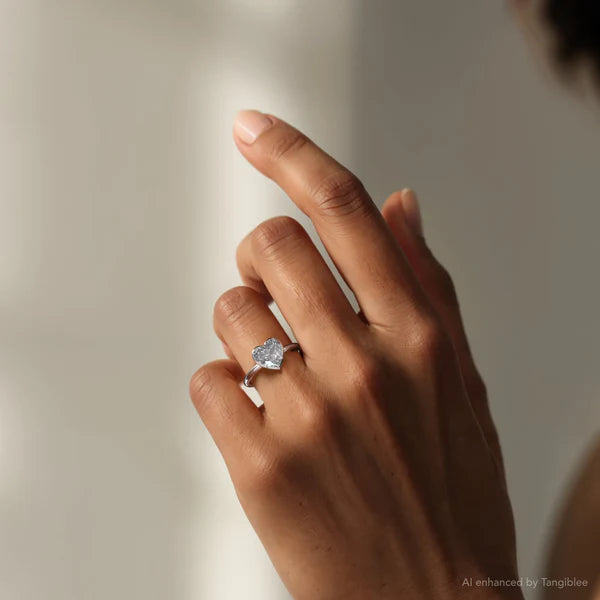Heart Cut Moissanite Four Prong Set Solitaire Silver Engagement Ring