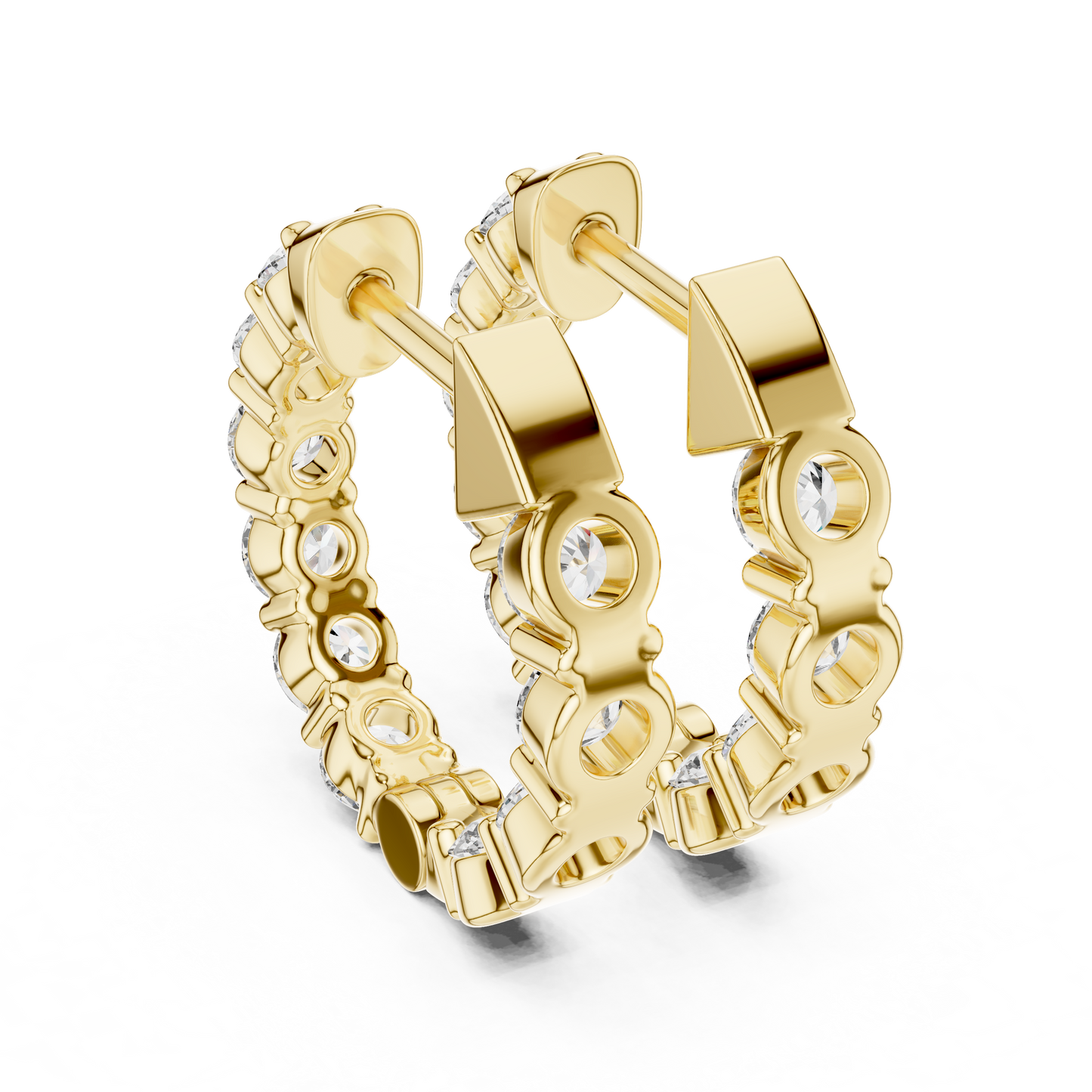 Round Lab Grown Diamond Huggie Hoop Earrings in 14k White Gold