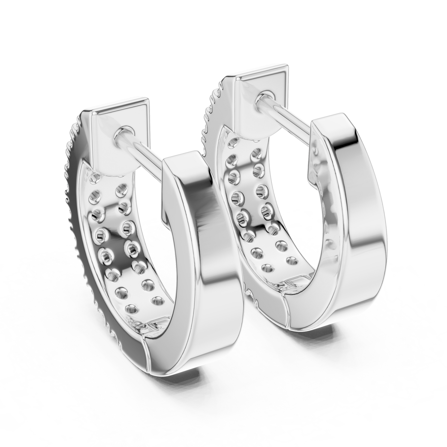 Double Row Pave Lab Grown Diamond Huggie Earrings in 14k Yellow Gold