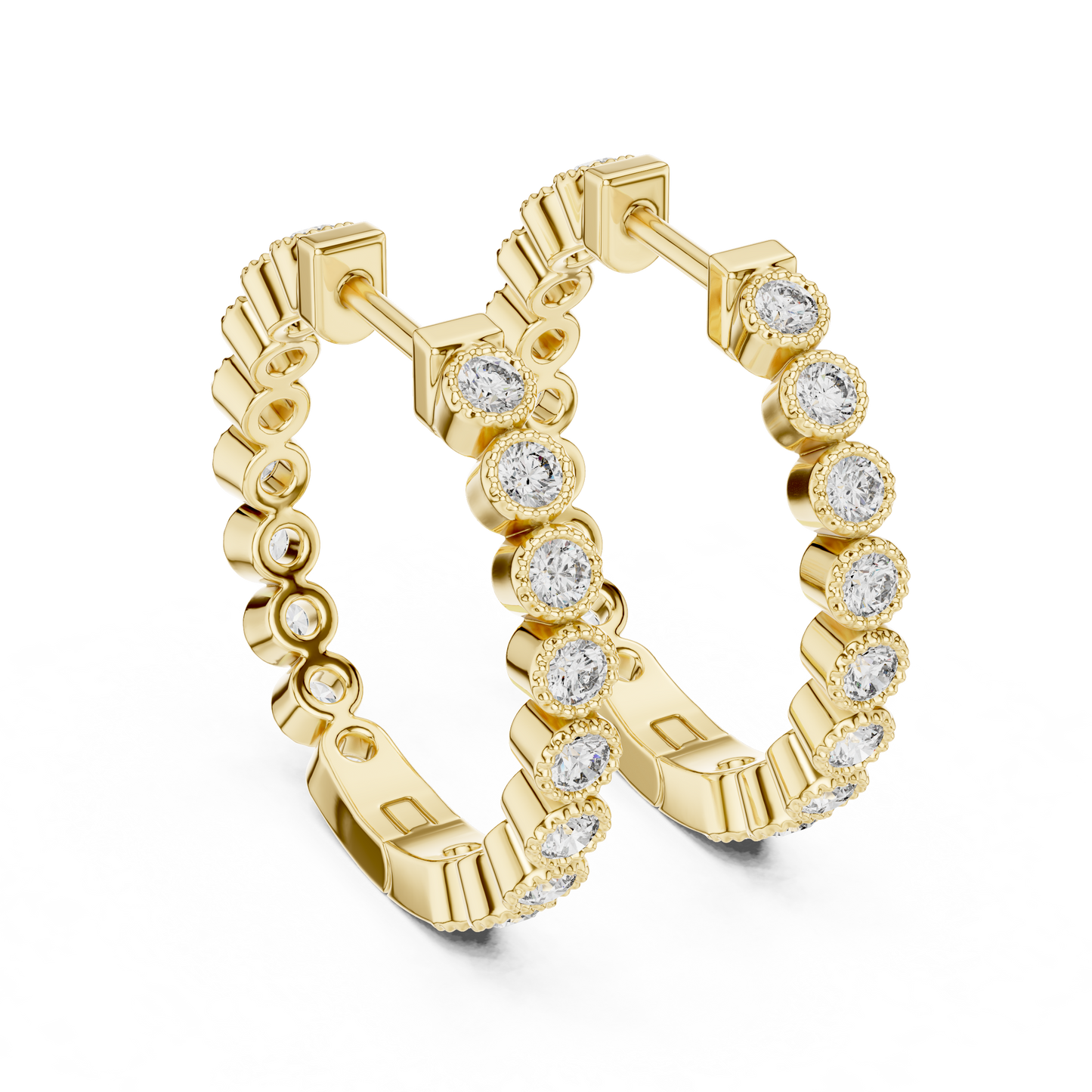 Round Lab Grown Diamond In-and-Out Hoop Earrings in 14k White Gold