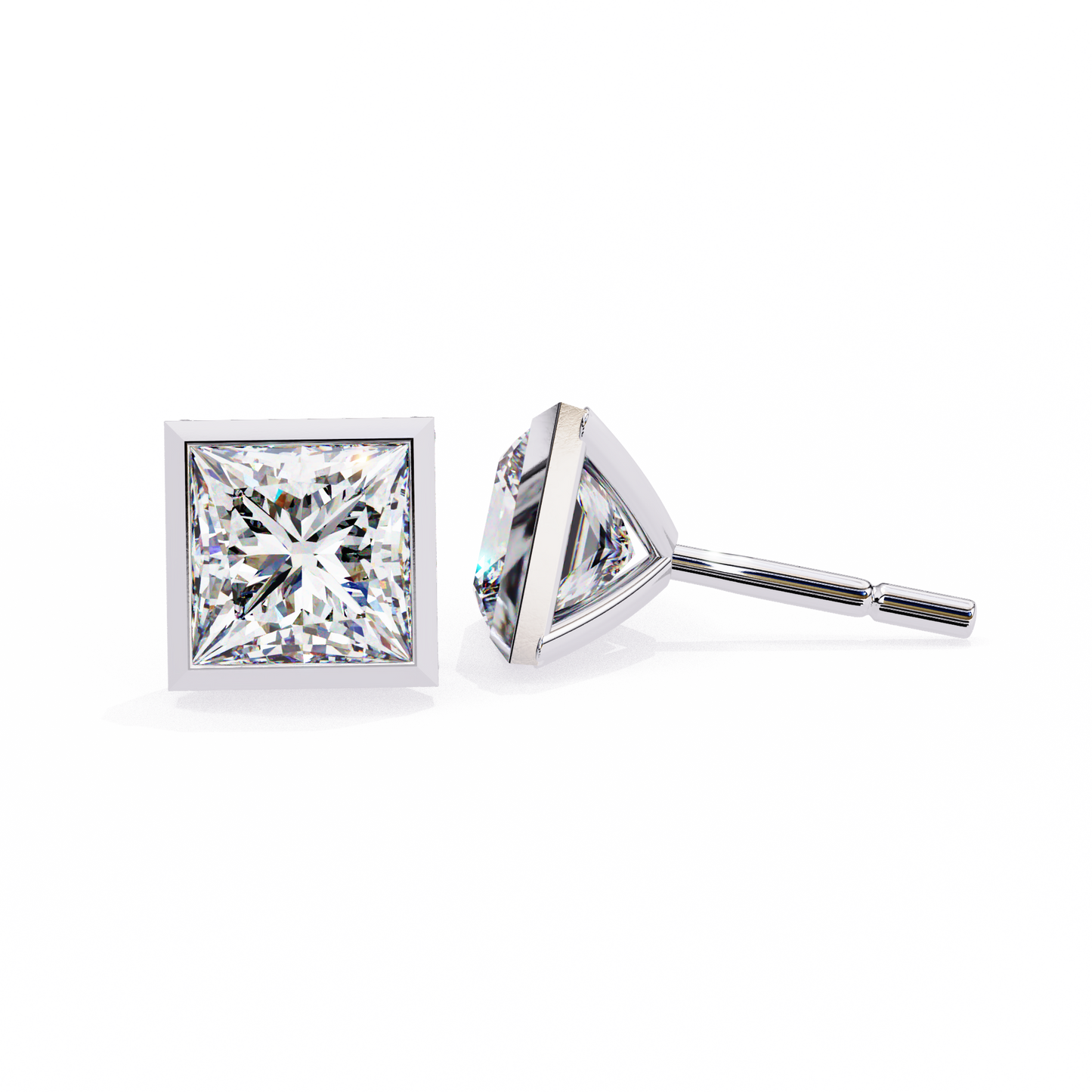 1 ct Bezel Princess Studs/Gold CVD Diamond Earring/Anniversary Gift/Solitaire Diamond Stud Earring/1 Ct Diamond Earring/Prong Setting/igi Certified/Stud Earring/Ethical Diamond/Silver Earring/Gold Earring/CVD Diamond Earring/E Color Diamond/VS Clarity Diamond/Manmade Diamond/Lab Grown Diamond/Princess Cut Diamond