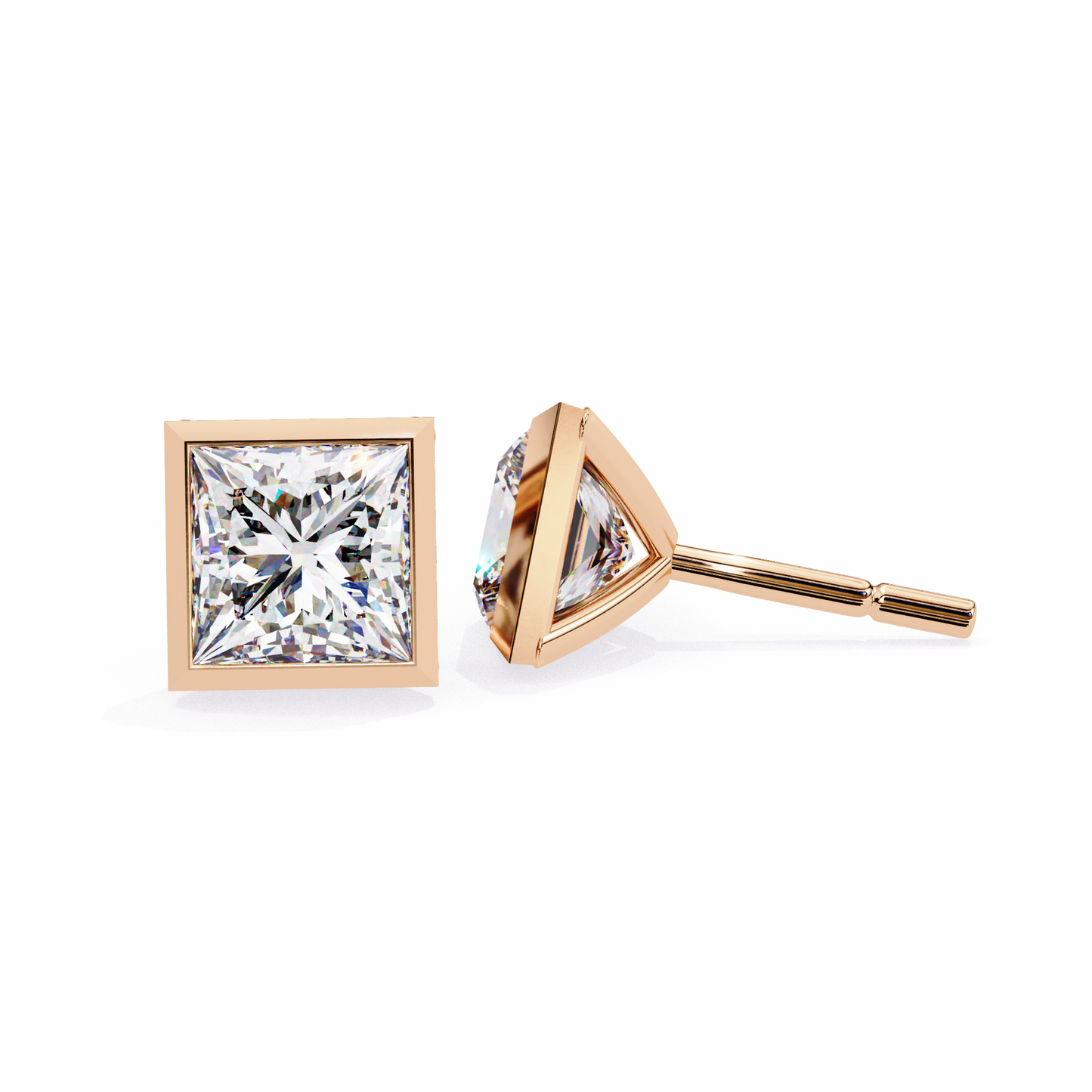 1 ct Bezel Princess Studs/Gold CVD Diamond Earring/Anniversary Gift/Solitaire Diamond Stud Earring/1 Ct Diamond Earring/Prong Setting/igi Certified/Stud Earring/Ethical Diamond/Silver Earring/Gold Earring/CVD Diamond Earring/E Color Diamond/VS Clarity Diamond/Manmade Diamond/Lab Grown Diamond/Princess Cut Diamond