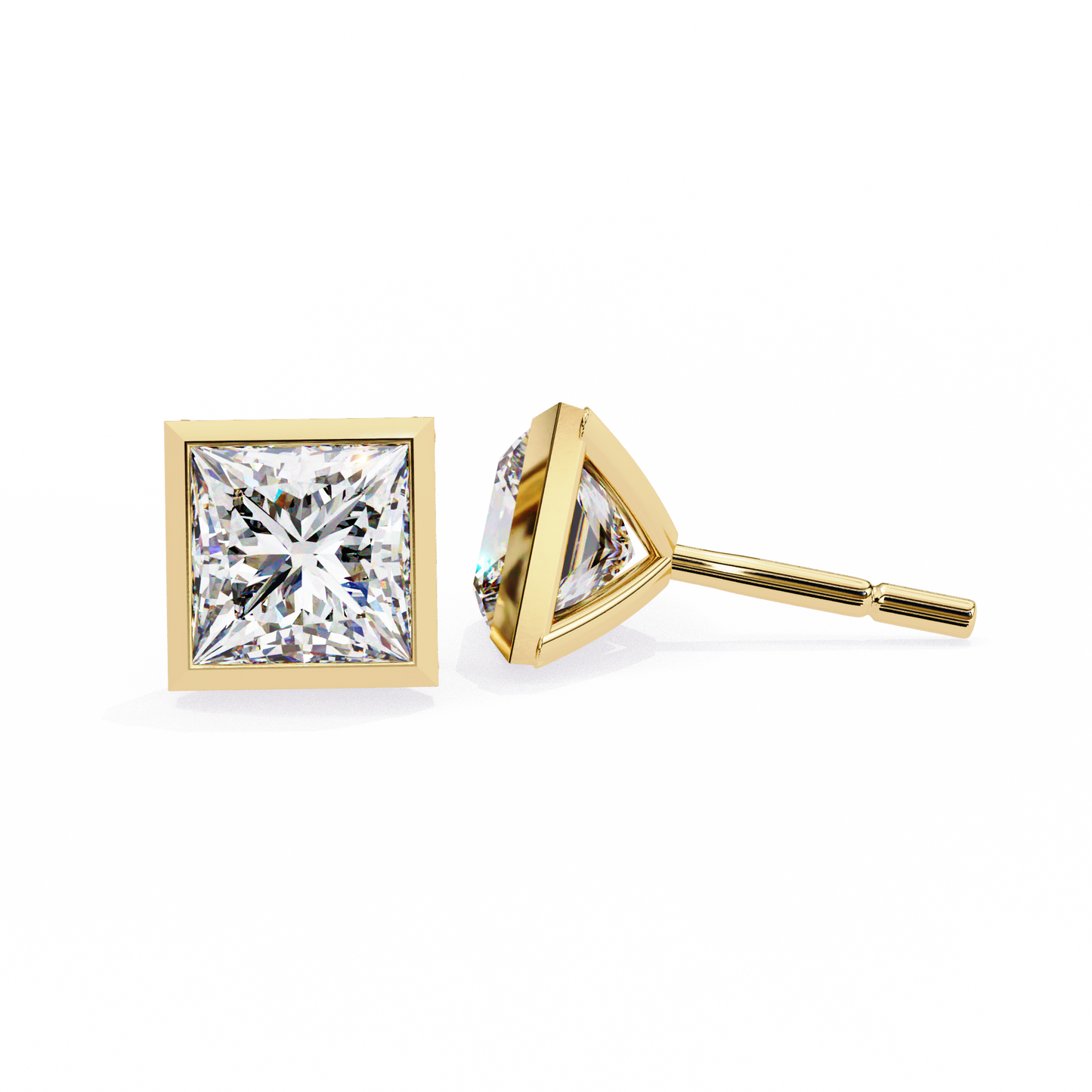1 ct Bezel Princess Studs/Gold CVD Diamond Earring/Anniversary Gift/Solitaire Diamond Stud Earring/1 Ct Diamond Earring/Prong Setting/igi Certified/Stud Earring/Ethical Diamond/Silver Earring/Gold Earring/CVD Diamond Earring/E Color Diamond/VS Clarity Diamond/Manmade Diamond/Lab Grown Diamond/Princess Cut Diamond
