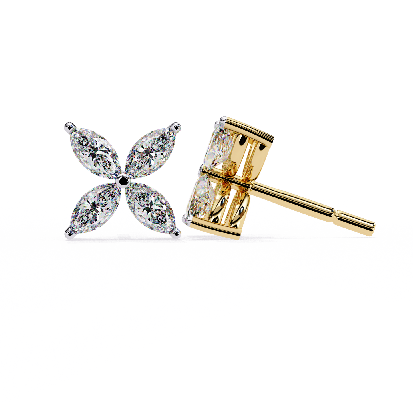 Clover Earrings/Marquise Stone Earrings/Gold CVD Diamond Earring/Anniversary Gift/Solitaire Diamond Stud Earring/1 Ct Diamond Earring/Prong Setting/igi Certified/Stud Earring/Ethical Diamond/Silver Earring/Gold Earring/CVD Diamond Earring/EF Color Diamond/VS Clarity Diamond/Manmade Diamond/Lab Grown Diamond/Marquise Cut Diamond
