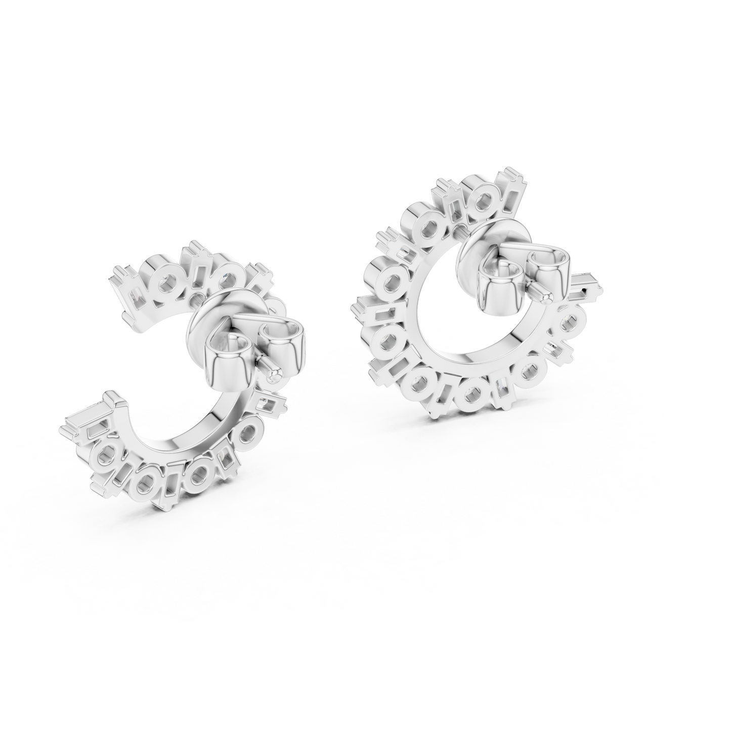 Baguette and Round Lab Grown Diamond Sunburst Hoop Earrings