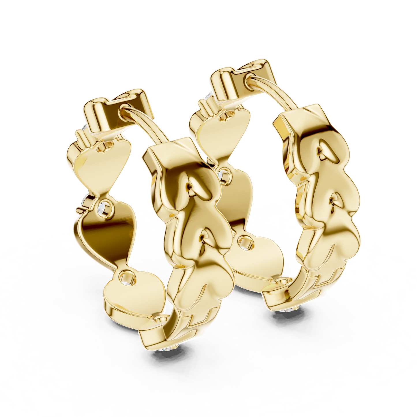 Lab Grown Diamond Dainty Linked Heart Hoop Earrings in 14K Rose Gold