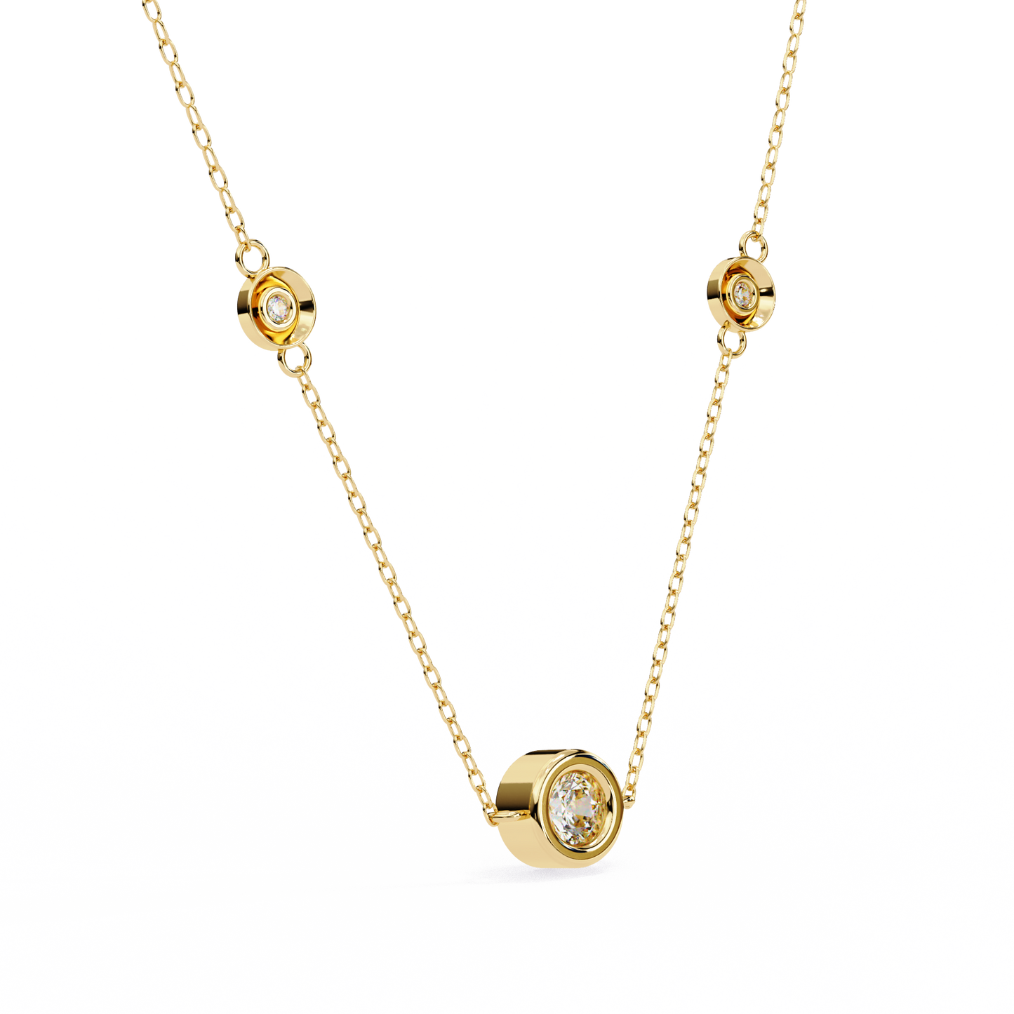 Bezel Round Lab Grown Diamond Three Stone Necklace/Gold Diamond Necklace/1 Ct Diamond Pendant/Solitaire Diamond Pendant/Anniversary Gift For Her/igi Certified/Ethical Diamond/Silver Pendant/Gold Necklace/F Color Diamond/VS Clarity Diamond/Manmade Diamond/Lab Grown Diamond/Pendant Necklace/Round Cut Diamond/Necklace