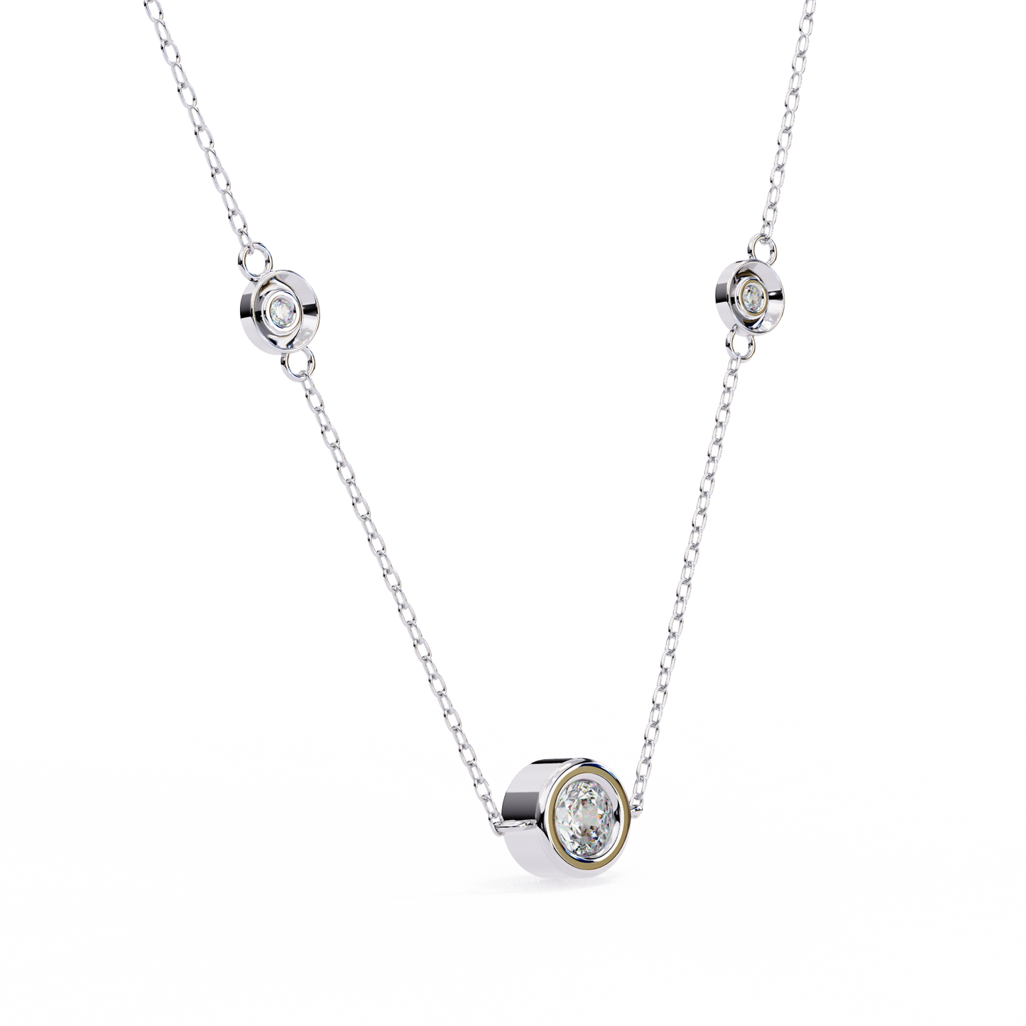 Bezel Round Lab Grown Diamond Three Stone Necklace/Gold Diamond Necklace/1 Ct Diamond Pendant/Solitaire Diamond Pendant/Anniversary Gift For Her/igi Certified/Ethical Diamond/Silver Pendant/Gold Necklace/F Color Diamond/VS Clarity Diamond/Manmade Diamond/Lab Grown Diamond/Pendant Necklace/Round Cut Diamond/Necklace