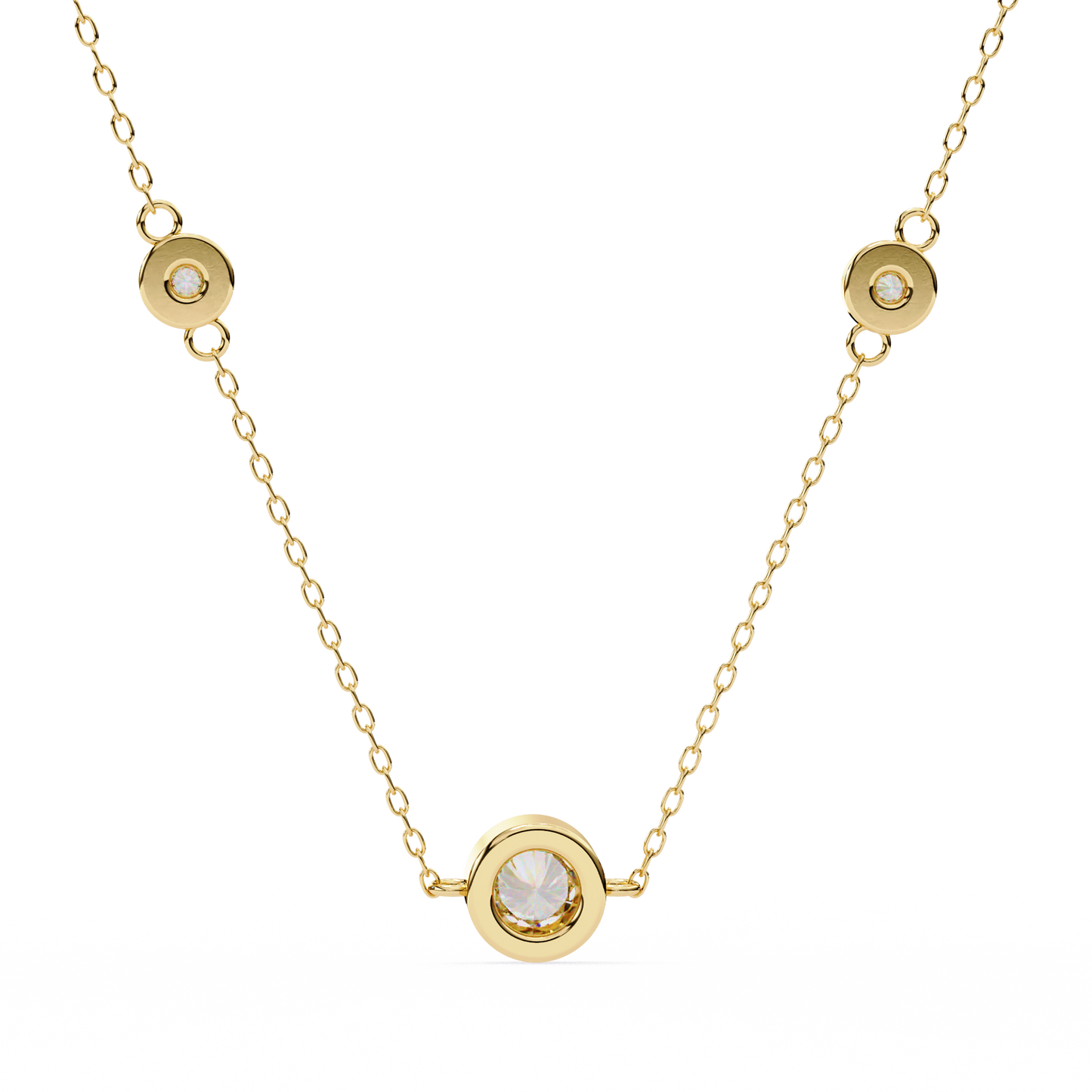 Bezel Round Lab Grown Diamond Three Stone Necklace/Gold Diamond Necklace/1 Ct Diamond Pendant/Solitaire Diamond Pendant/Anniversary Gift For Her/igi Certified/Ethical Diamond/Silver Pendant/Gold Necklace/F Color Diamond/VS Clarity Diamond/Manmade Diamond/Lab Grown Diamond/Pendant Necklace/Round Cut Diamond/Necklace