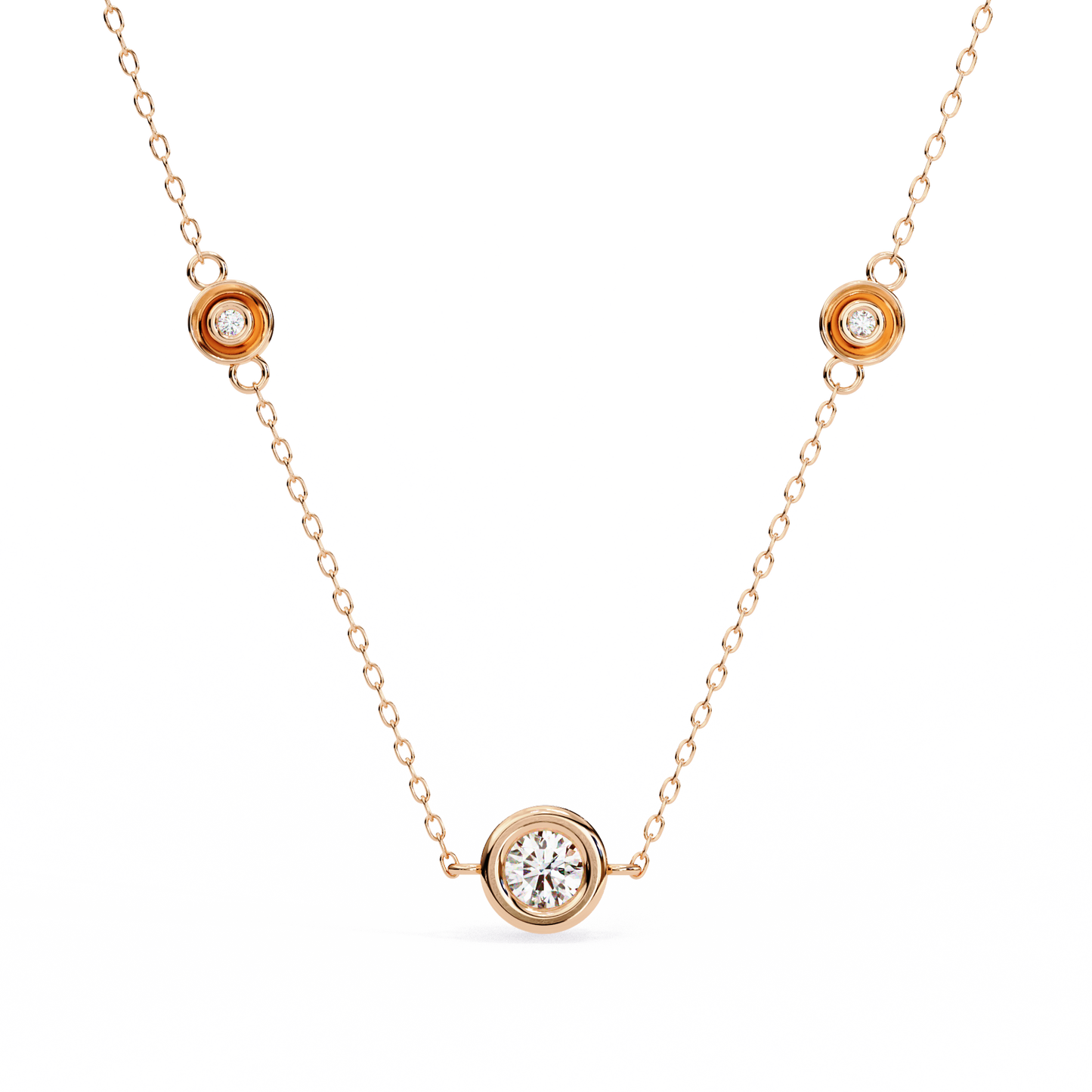 Bezel Round Lab Grown Diamond Three Stone Necklace/Gold Diamond Necklace/1 Ct Diamond Pendant/Solitaire Diamond Pendant/Anniversary Gift For Her/igi Certified/Ethical Diamond/Silver Pendant/Gold Necklace/F Color Diamond/VS Clarity Diamond/Manmade Diamond/Lab Grown Diamond/Pendant Necklace/Round Cut Diamond/Necklace