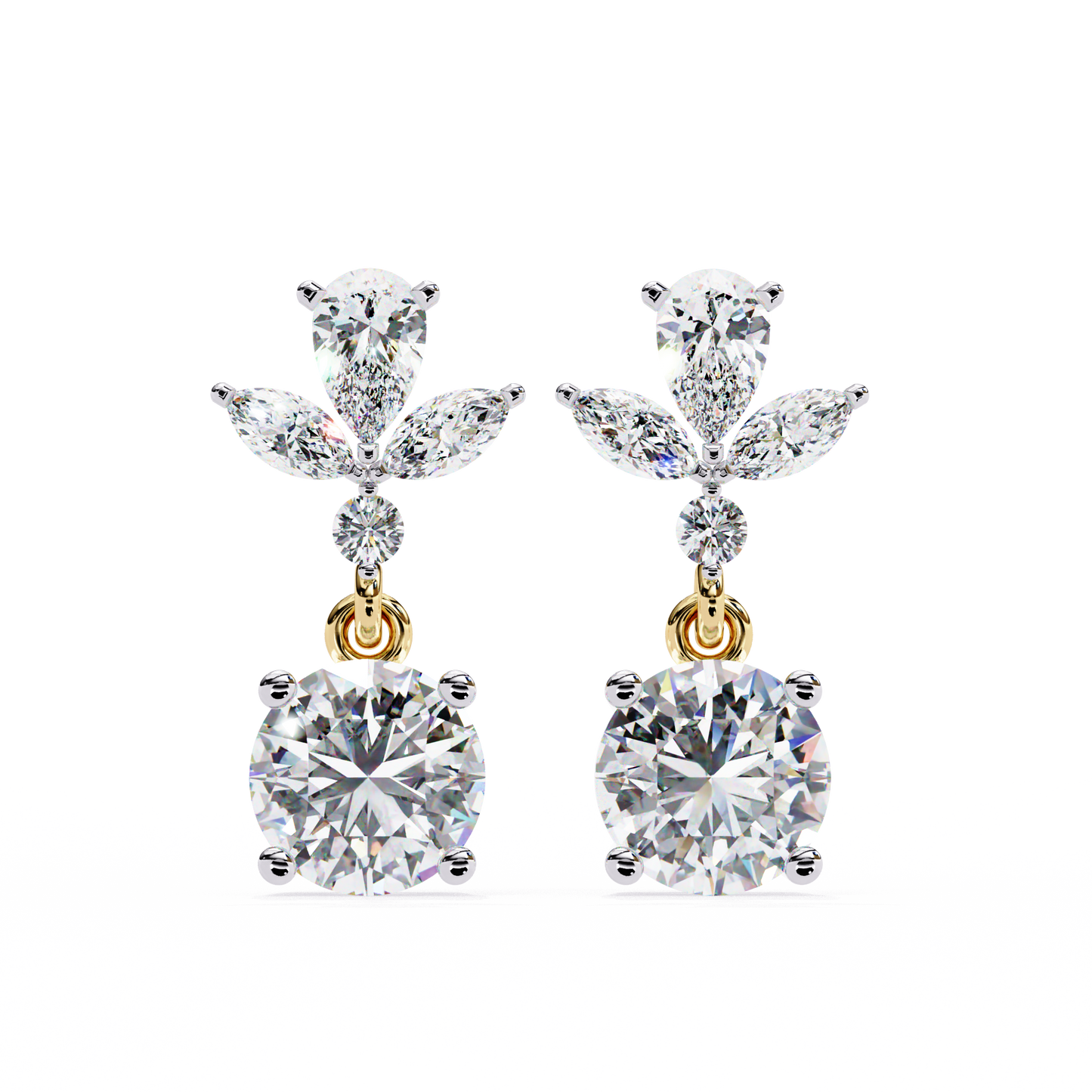 Drop Round Danglers/Gold CVD Diamond Earring/Anniversary Gift/Solitaire Diamond Stud Earring/1 Ct Diamond Earring/Prong Setting/igi Certified/Stud Earring/Ethical Diamond/Silver Earring/Gold Earring/CVD Diamond Earring/E Color Diamond/VS Clarity Diamond/Manmade Diamond/Lab Grown Diamond/Round Cut Diamond/Pear Side Stone Diamond/Marquise Side Stone Diamond