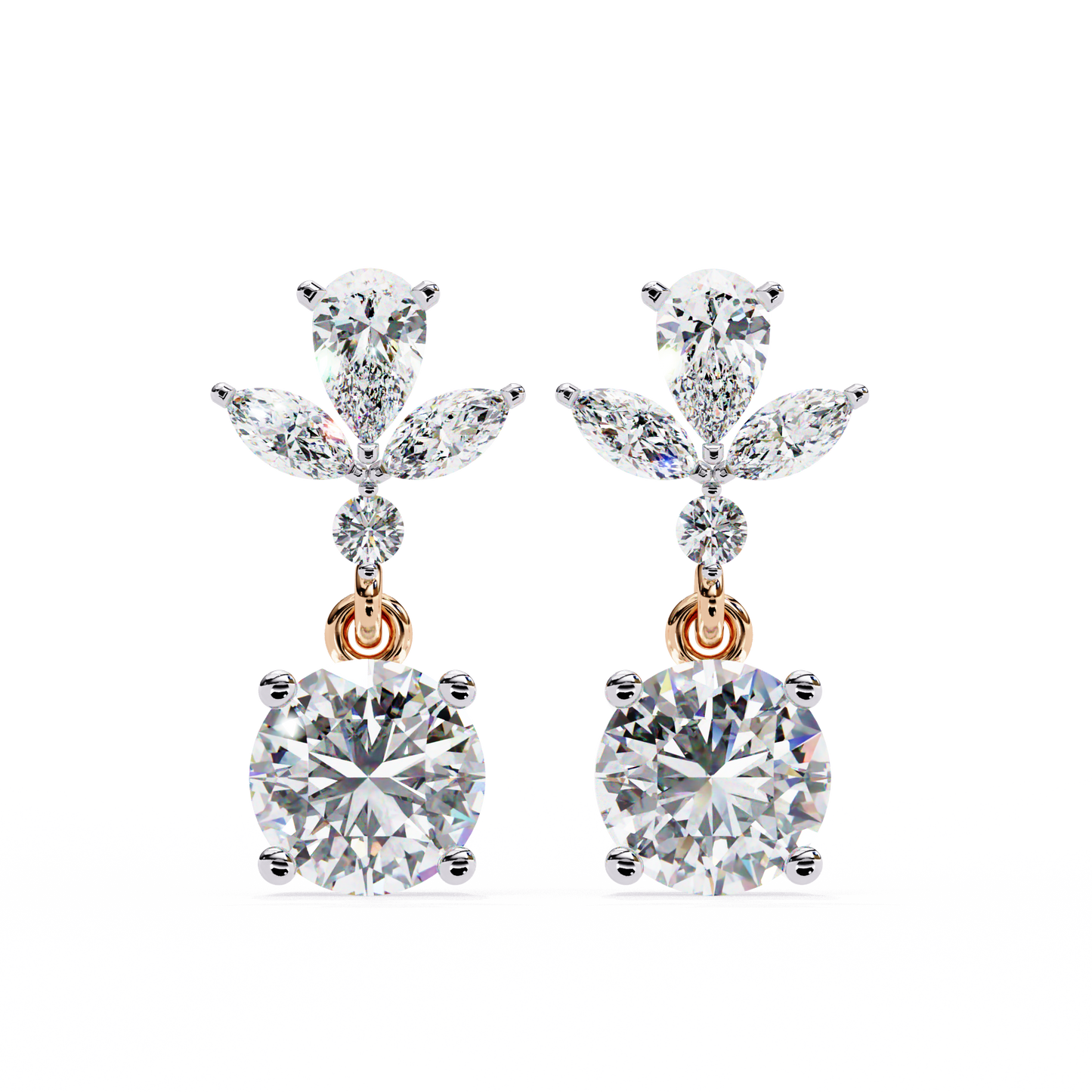Drop Round Danglers/Gold CVD Diamond Earring/Anniversary Gift/Solitaire Diamond Stud Earring/1 Ct Diamond Earring/Prong Setting/igi Certified/Stud Earring/Ethical Diamond/Silver Earring/Gold Earring/CVD Diamond Earring/E Color Diamond/VS Clarity Diamond/Manmade Diamond/Lab Grown Diamond/Round Cut Diamond/Pear Side Stone Diamond/Marquise Side Stone Diamond