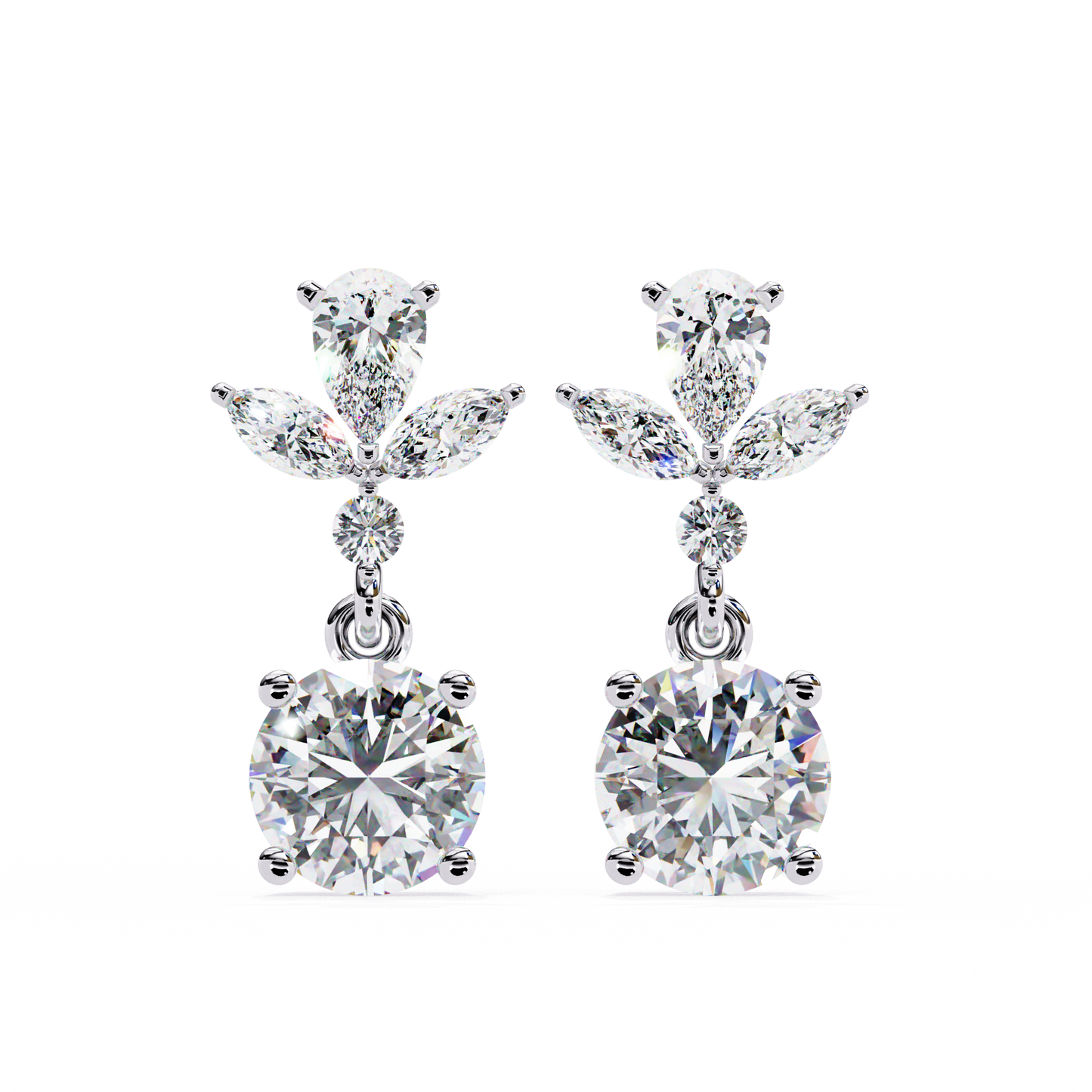 Drop Round Danglers/Gold CVD Diamond Earring/Anniversary Gift/Solitaire Diamond Stud Earring/1 Ct Diamond Earring/Prong Setting/igi Certified/Stud Earring/Ethical Diamond/Silver Earring/Gold Earring/CVD Diamond Earring/E Color Diamond/VS Clarity Diamond/Manmade Diamond/Lab Grown Diamond/Round Cut Diamond/Pear Side Stone Diamond/Marquise Side Stone Diamond