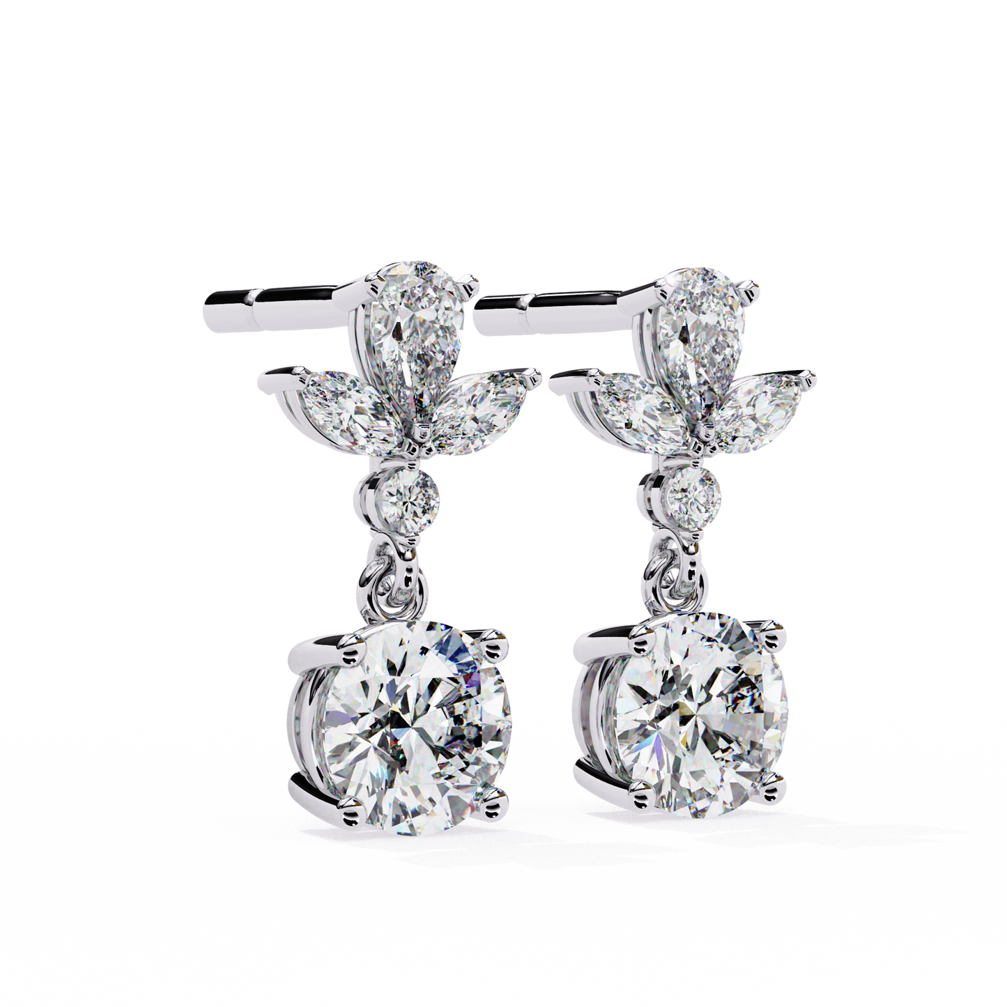 Drop Round Danglers/Gold CVD Diamond Earring/Anniversary Gift/Solitaire Diamond Stud Earring/1 Ct Diamond Earring/Prong Setting/igi Certified/Stud Earring/Ethical Diamond/Silver Earring/Gold Earring/CVD Diamond Earring/E Color Diamond/VS Clarity Diamond/Manmade Diamond/Lab Grown Diamond/Round Cut Diamond/Pear Side Stone Diamond/Marquise Side Stone Diamond