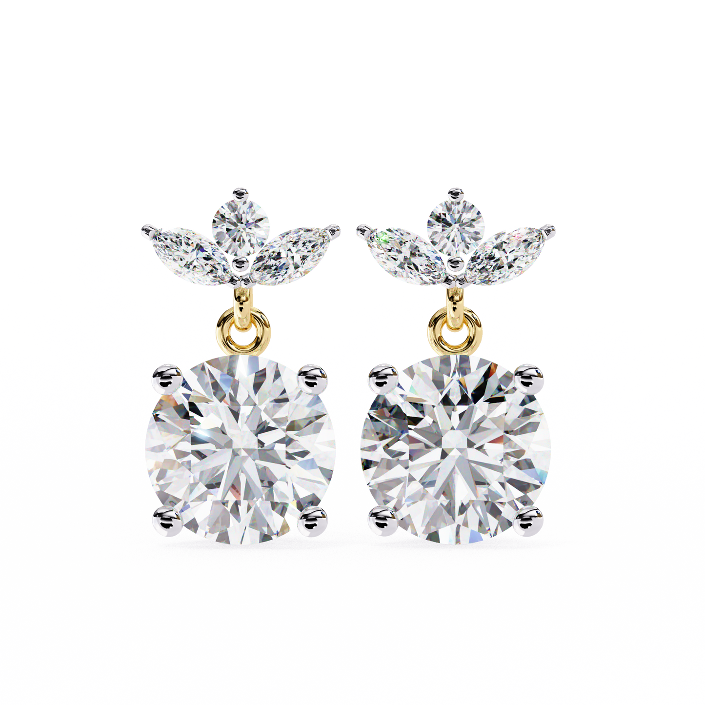 Drop Solitaire Danglers/Gold CVD Diamond Earring/Anniversary Gift/Solitaire Diamond Stud Earring/1 Ct Diamond Earring/Prong Setting/igi Certified/Stud Earring/Ethical Diamond/Silver Earring/Gold Earring/CVD Diamond Earring/E Color Diamond/VS Clarity Diamond/Manmade Diamond/Lab Grown Diamond/Round Cut Diamond/Marquise Side Stone Diamond