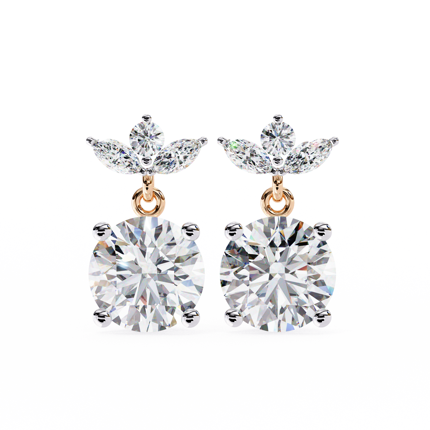 Drop Solitaire Danglers/Gold CVD Diamond Earring/Anniversary Gift/Solitaire Diamond Stud Earring/1 Ct Diamond Earring/Prong Setting/igi Certified/Stud Earring/Ethical Diamond/Silver Earring/Gold Earring/CVD Diamond Earring/E Color Diamond/VS Clarity Diamond/Manmade Diamond/Lab Grown Diamond/Round Cut Diamond/Marquise Side Stone Diamond