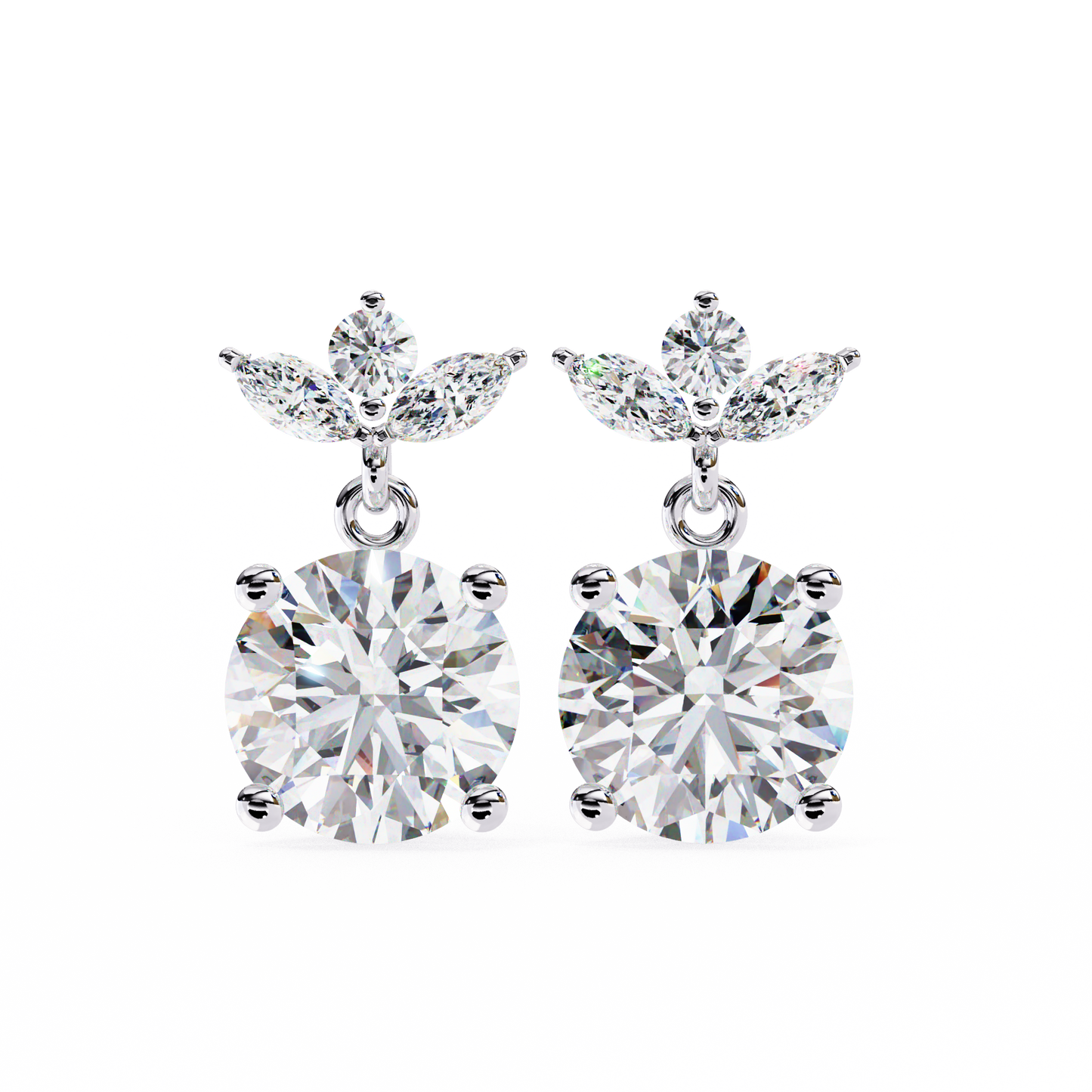 Drop Solitaire Danglers/Gold CVD Diamond Earring/Anniversary Gift/Solitaire Diamond Stud Earring/1 Ct Diamond Earring/Prong Setting/igi Certified/Stud Earring/Ethical Diamond/Silver Earring/Gold Earring/CVD Diamond Earring/E Color Diamond/VS Clarity Diamond/Manmade Diamond/Lab Grown Diamond/Round Cut Diamond/Marquise Side Stone Diamond