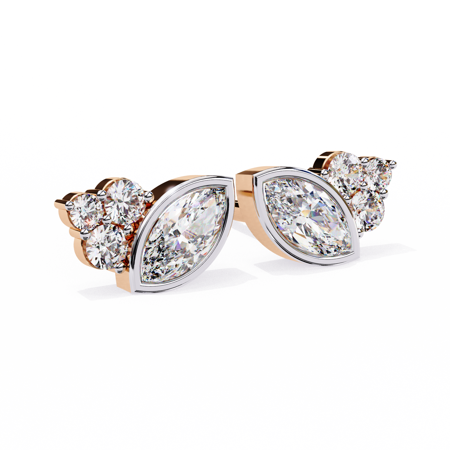 Marquise Winged Studs/Marquise Stone Earrings/Gold CVD Diamond Earring/Anniversary Gift/Solitaire Diamond Stud Earring/1 Ct Diamond Earring/Prong Setting/igi Certified/Stud Earring/Ethical Diamond/Silver Earring/Gold Earring/CVD Diamond Earring/EF Color Diamond/VS Clarity Diamond/Manmade Diamond/Lab Grown Diamond/Marquise Cut Diamond/Round Side Sone Diamond