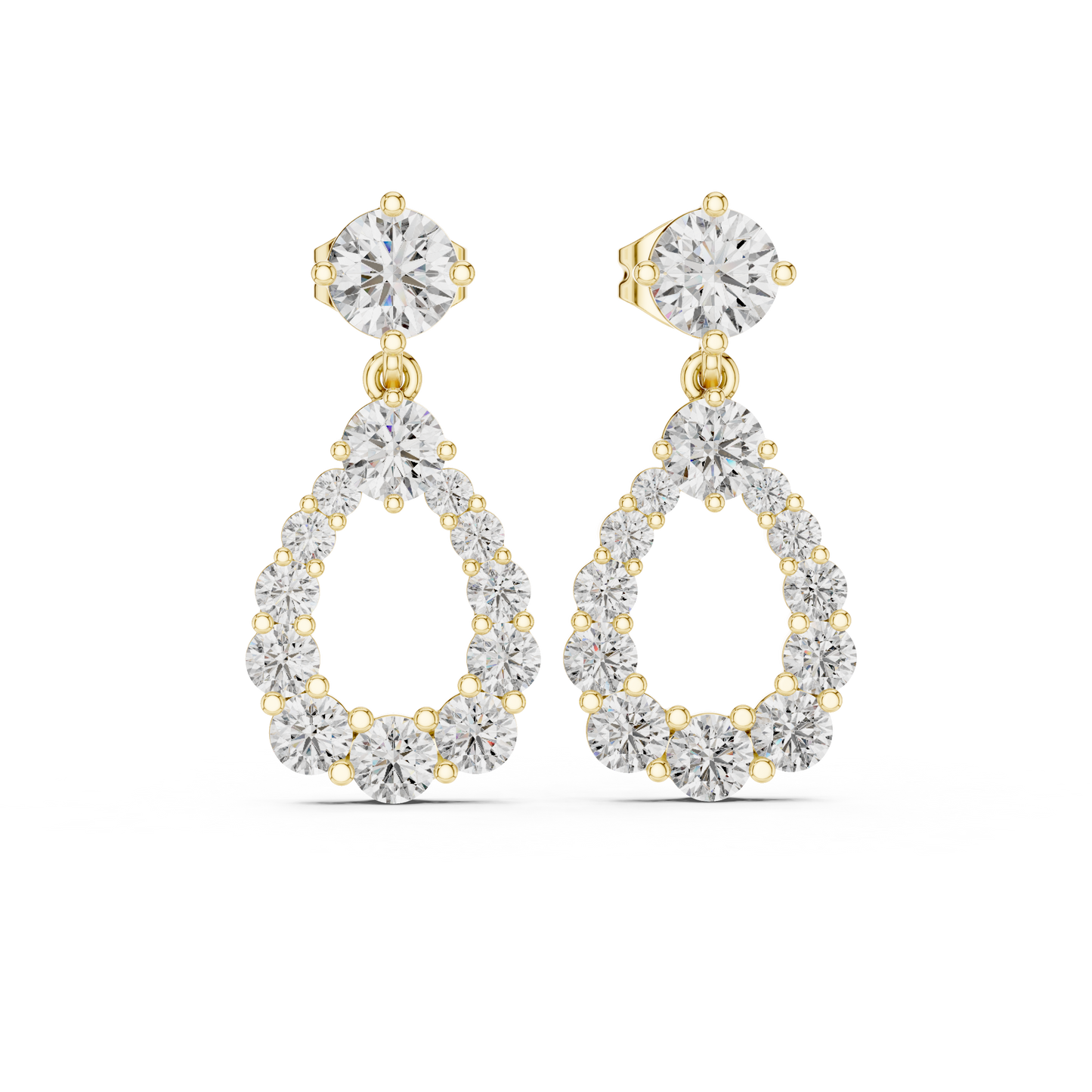Round Lab Grown Diamond Open Teardrop Halo Dangles Earrings