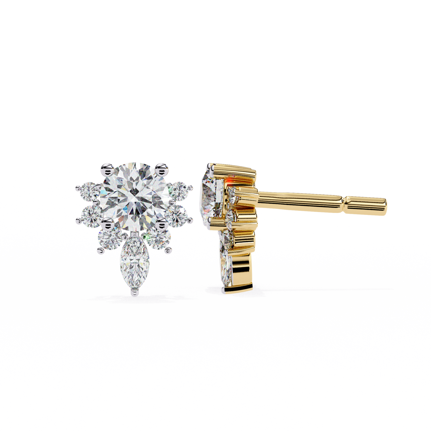 Round And Marquise Cut Lab Grown Diamond Earring/Round Stone Earrings/Gold CVD Diamond Earring/Anniversary Gift/Solitaire Diamond Stud Earring/1 Ct Diamond Earring/Prong Setting/Halo Set/igi Certified/Stud Earring/Ethical Diamond/Silver Earring/Gold Earring/CVD Diamond Earring/E Color Diamond/VS Clarity Diamond/Manmade Diamond/Lab Grown Diamond/Round Cut Diamond/Marquise Cut Diamond