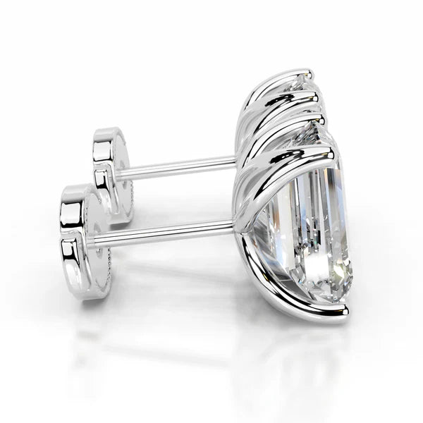 Emerald Cut Moissanite Silver Stud Earring