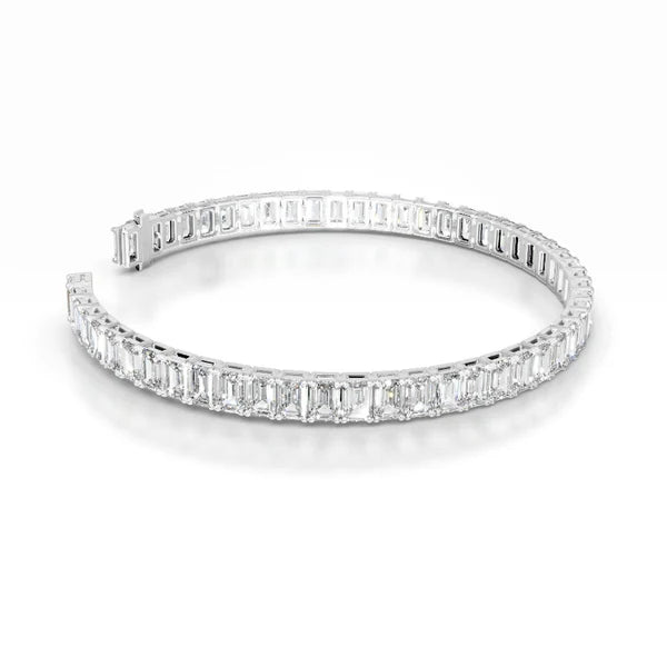 13.25 CTW Emerald Cut Moissanite Silver Tennis Bracelet