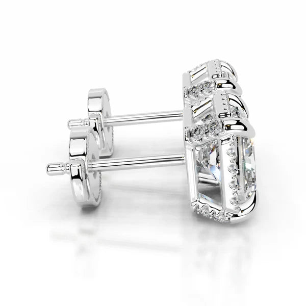 Princess Cut Moissanite Silver Halo Earring