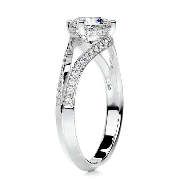 Round Cut Moissanite Silver Split Shank Engagement Ring