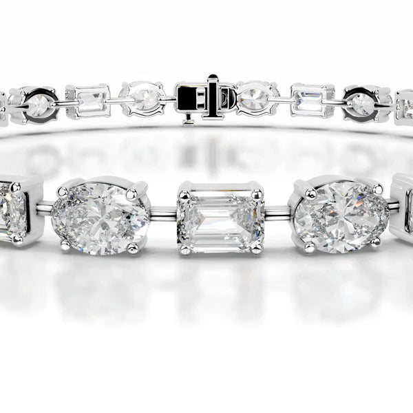 Emerald and Oval Cut Moissanite Silver Tennis Bracelet