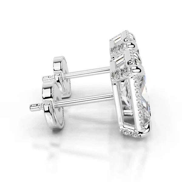 Radiant Cut Moissanite Silver Halo Earring