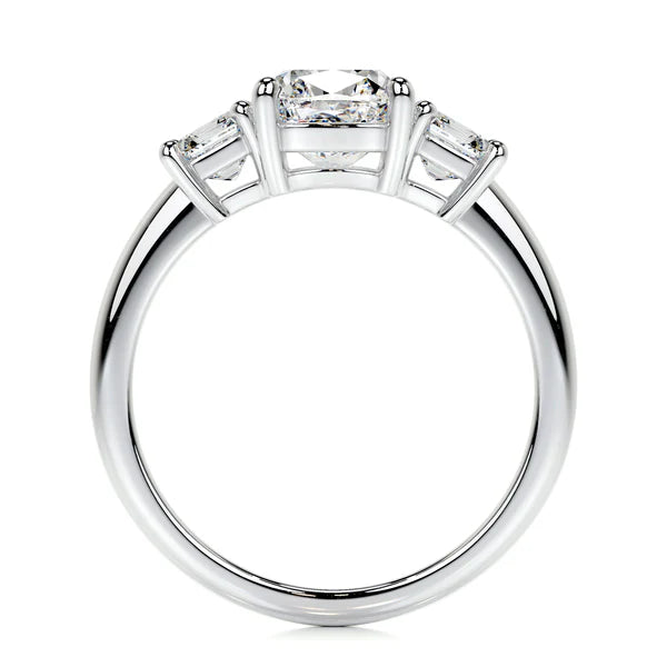 Cushion Cut Moissanite Silver Three Stone Set Engagement Ring