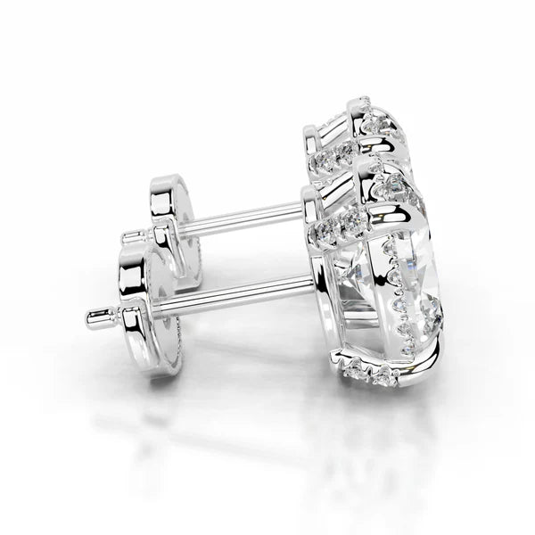 Oval Cut Moissanite Silver Halo Earring