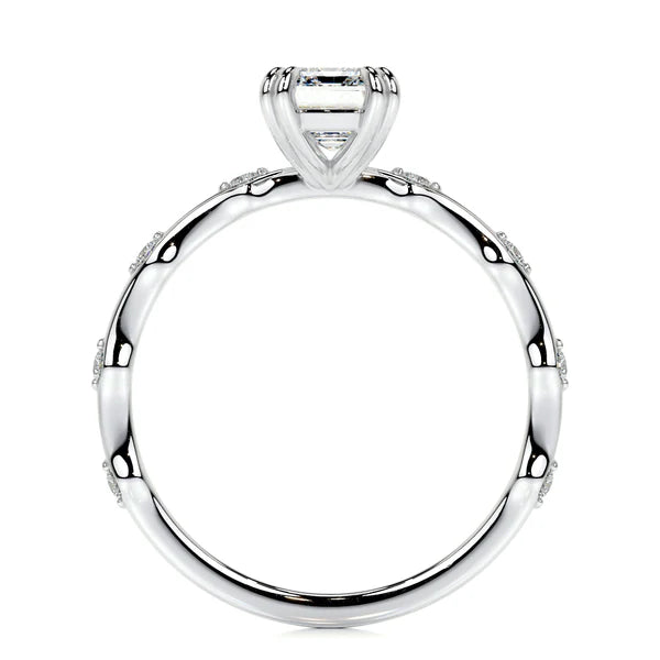 Emerald Cut Moissanite Mil Grain Shank Silver Engagement Ring