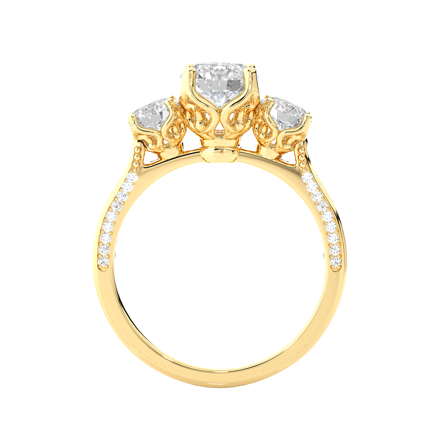 1.48 Ct Round Cut E-VS2 Lab Grown Diamond Three Stone Engagement Ring/Wedding Ring/F Color/VS Clarity/1 Ct Diamond Ring/CVD Diamond Ring/Round Cut Diamond/Round Diamond Side Stone/Prong Set/Three Stone Set/Pave Set/10k Gold/14k Gold/18k Gold/Yellow Gold/White Gold/Rose Gold/Anniversary Gift