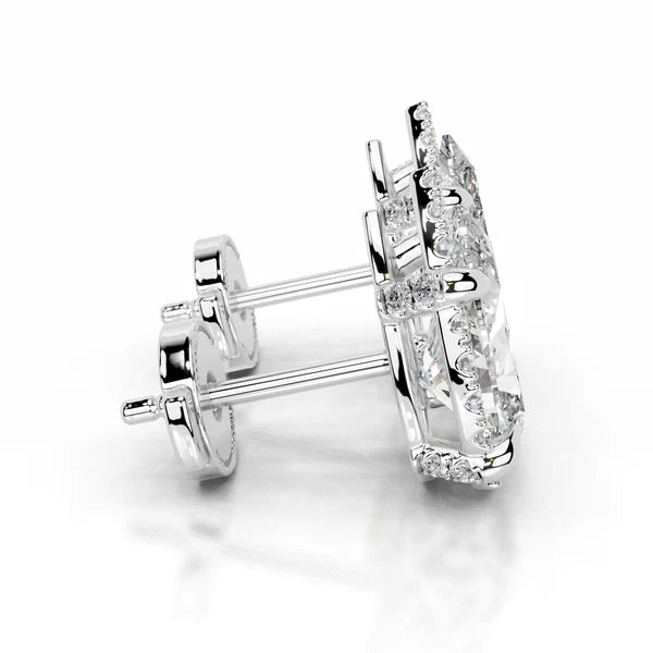Pear Cut Moissanite Silver Halo Earring
