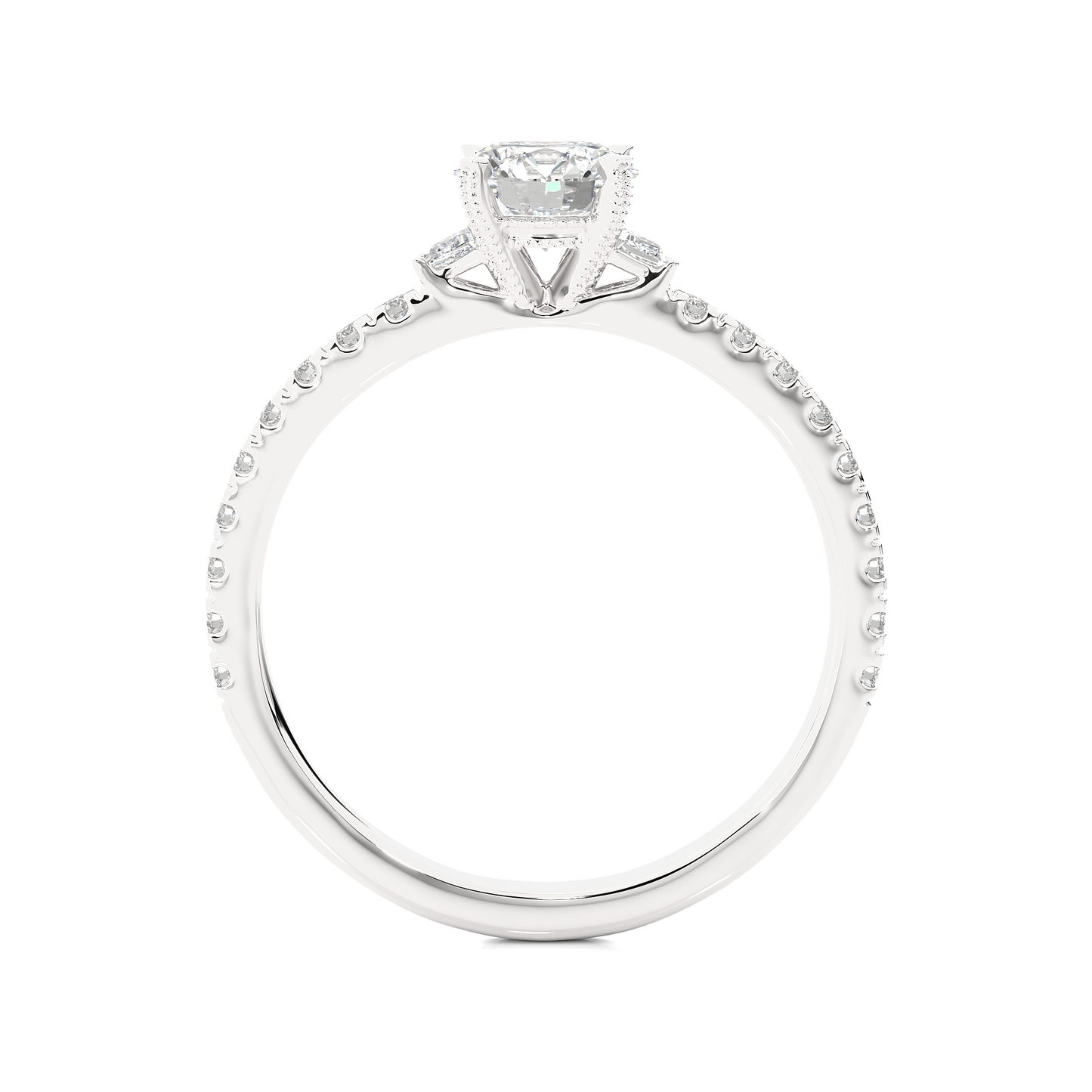 1.23 Ct Round Cut Lab Grown Diamond Three Stone Gold Engagement Ring/Wedding Ring/F Color/VS Clarity/1 Ct Diamond Ring/CVD Diamond Ring/Round Cut Diamond/Round Diamond Side Stone/Prong Set/Three Stone Set/Pave Set/10k Gold/14k Gold/18k Gold/Yellow Gold/White Gold/Rose Gold/Anniversary Gift