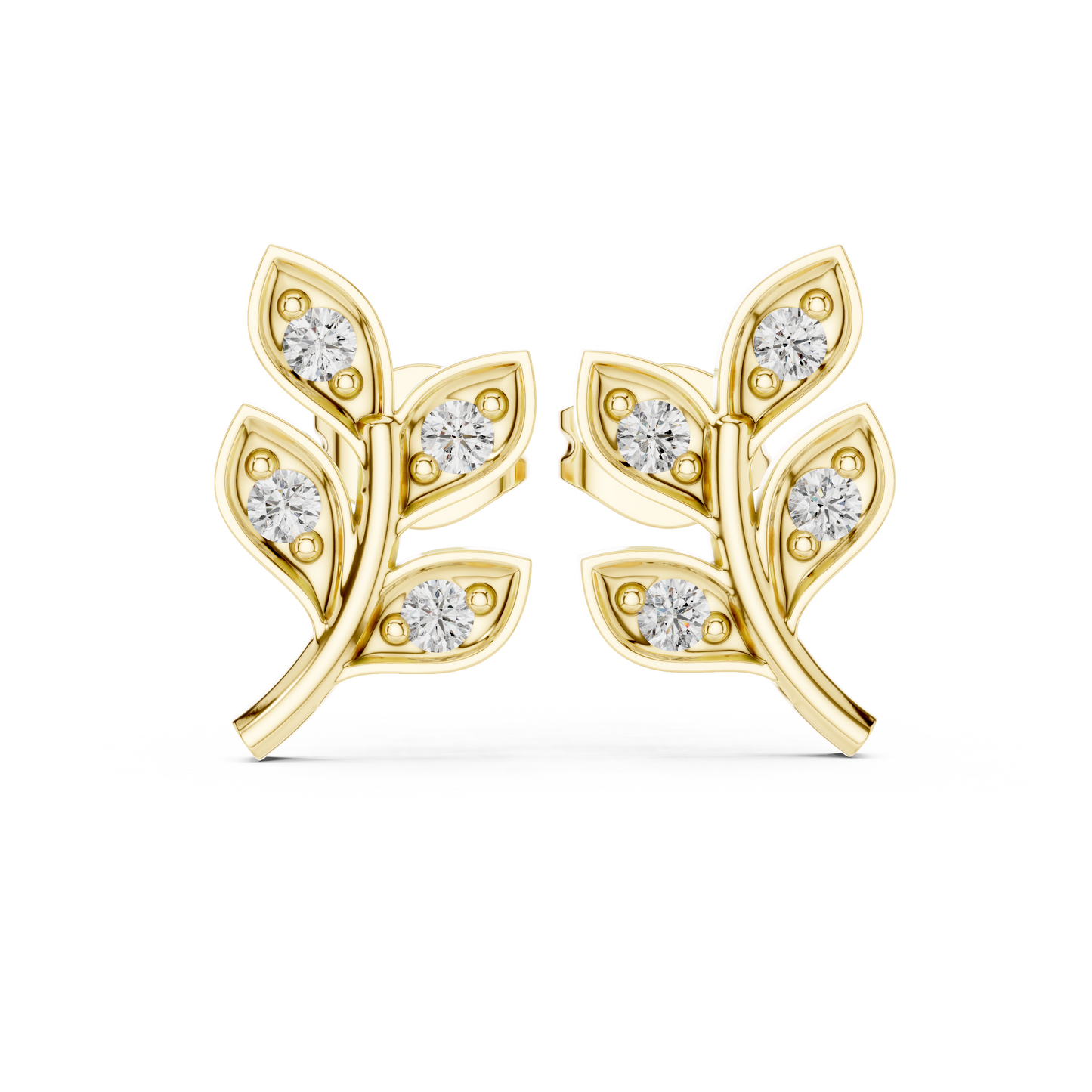 Lab Grown Diamond Leaf Branch Stud Earrings in White Gold