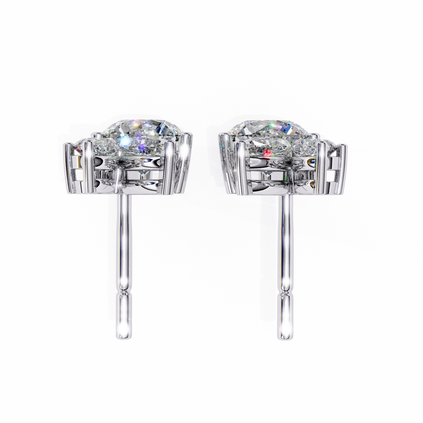 Round And Marquise Duo Studs/Round Stone Earrings/Gold CVD Diamond Earring/Anniversary Gift/Solitaire Diamond Stud Earring/1 Ct Diamond Earring/Prong Setting/igi Certified/Stud Earring/Ethical Diamond/Silver Earring/Gold Earring/CVD Diamond Earring/EF Color Diamond/VS Clarity Diamond/Manmade Diamond/Lab Grown Diamond/Round Cut Diamond/Marquise Side Stone Diamond