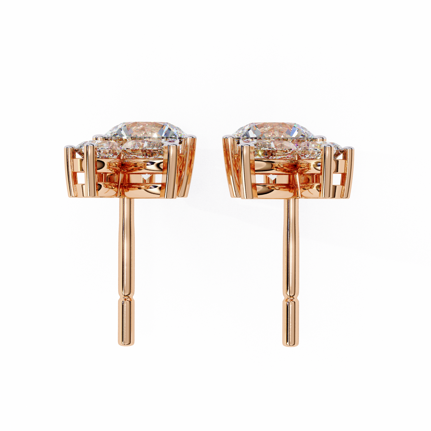 Round And Marquise Duo Studs/Round Stone Earrings/Gold CVD Diamond Earring/Anniversary Gift/Solitaire Diamond Stud Earring/1 Ct Diamond Earring/Prong Setting/igi Certified/Stud Earring/Ethical Diamond/Silver Earring/Gold Earring/CVD Diamond Earring/EF Color Diamond/VS Clarity Diamond/Manmade Diamond/Lab Grown Diamond/Round Cut Diamond/Marquise Side Stone Diamond