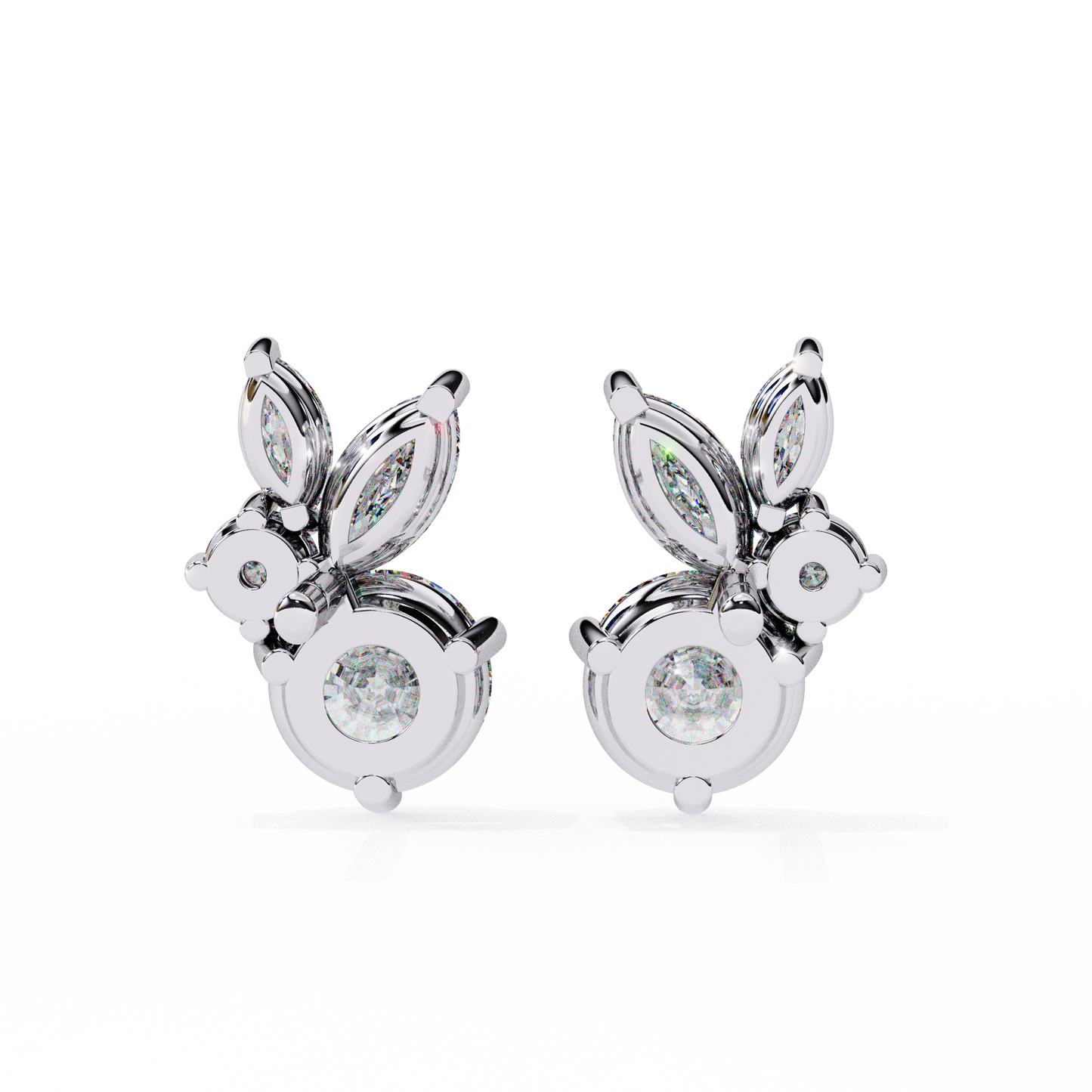 Round And Marquise Duo Studs/Round Stone Earrings/Gold CVD Diamond Earring/Anniversary Gift/Solitaire Diamond Stud Earring/1 Ct Diamond Earring/Prong Setting/igi Certified/Stud Earring/Ethical Diamond/Silver Earring/Gold Earring/CVD Diamond Earring/EF Color Diamond/VS Clarity Diamond/Manmade Diamond/Lab Grown Diamond/Round Cut Diamond/Marquise Side Stone Diamond