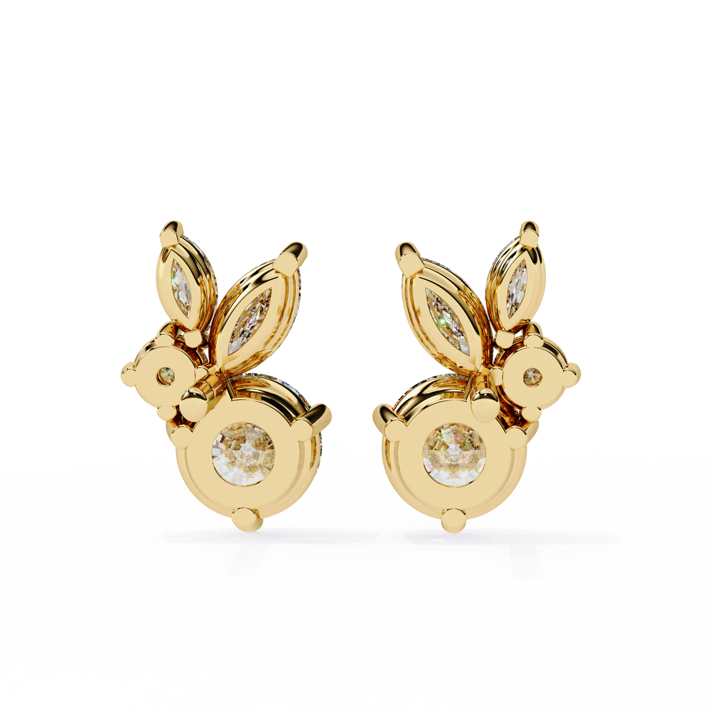 Round And Marquise Duo Studs/Round Stone Earrings/Gold CVD Diamond Earring/Anniversary Gift/Solitaire Diamond Stud Earring/1 Ct Diamond Earring/Prong Setting/igi Certified/Stud Earring/Ethical Diamond/Silver Earring/Gold Earring/CVD Diamond Earring/EF Color Diamond/VS Clarity Diamond/Manmade Diamond/Lab Grown Diamond/Round Cut Diamond/Marquise Side Stone Diamond