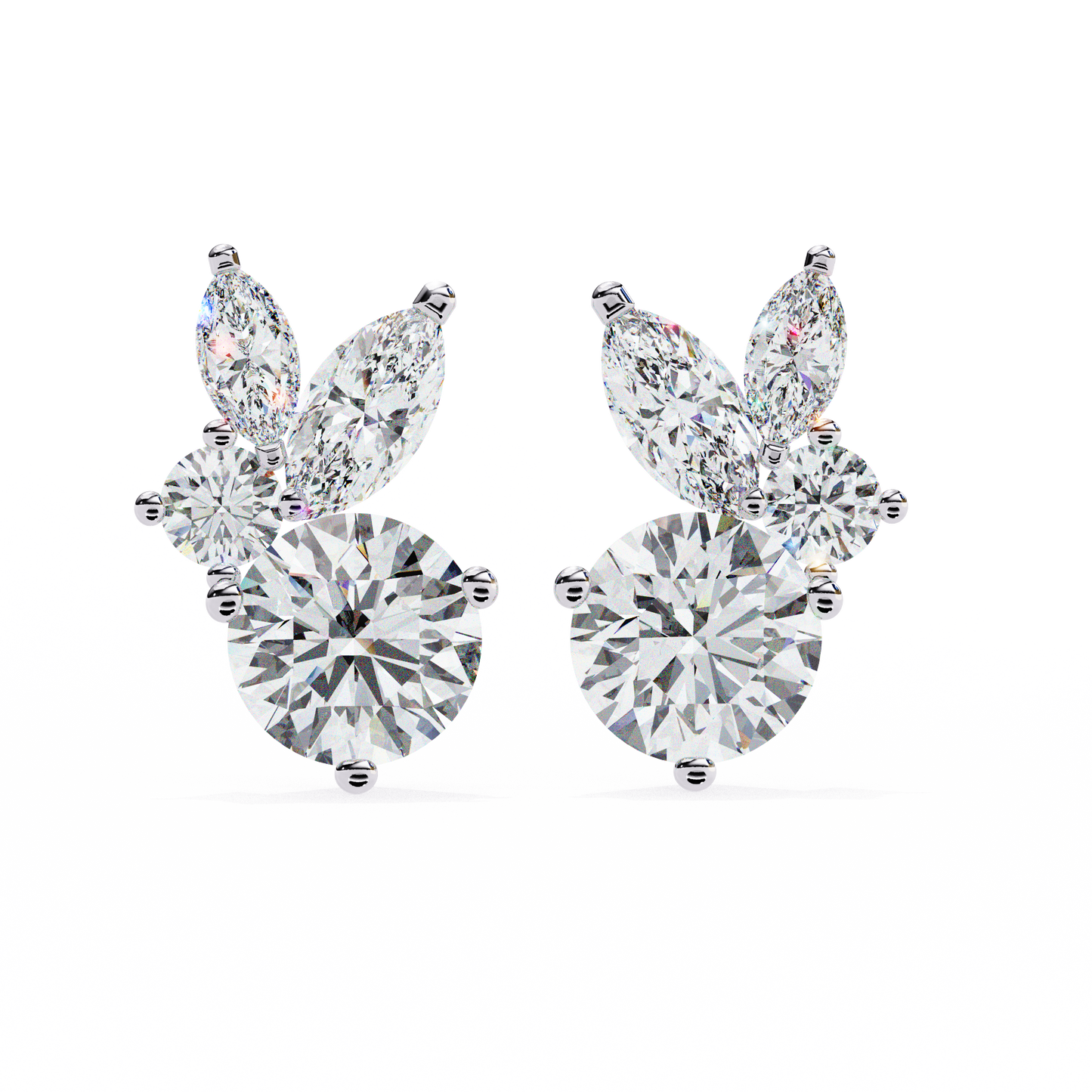 Round And Marquise Duo Studs/Round Stone Earrings/Gold CVD Diamond Earring/Anniversary Gift/Solitaire Diamond Stud Earring/1 Ct Diamond Earring/Prong Setting/igi Certified/Stud Earring/Ethical Diamond/Silver Earring/Gold Earring/CVD Diamond Earring/EF Color Diamond/VS Clarity Diamond/Manmade Diamond/Lab Grown Diamond/Round Cut Diamond/Marquise Side Stone Diamond