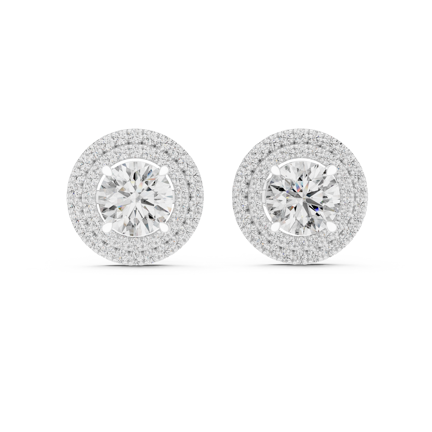 Double Halo Round Cut Lab Grown Diamond Earrings